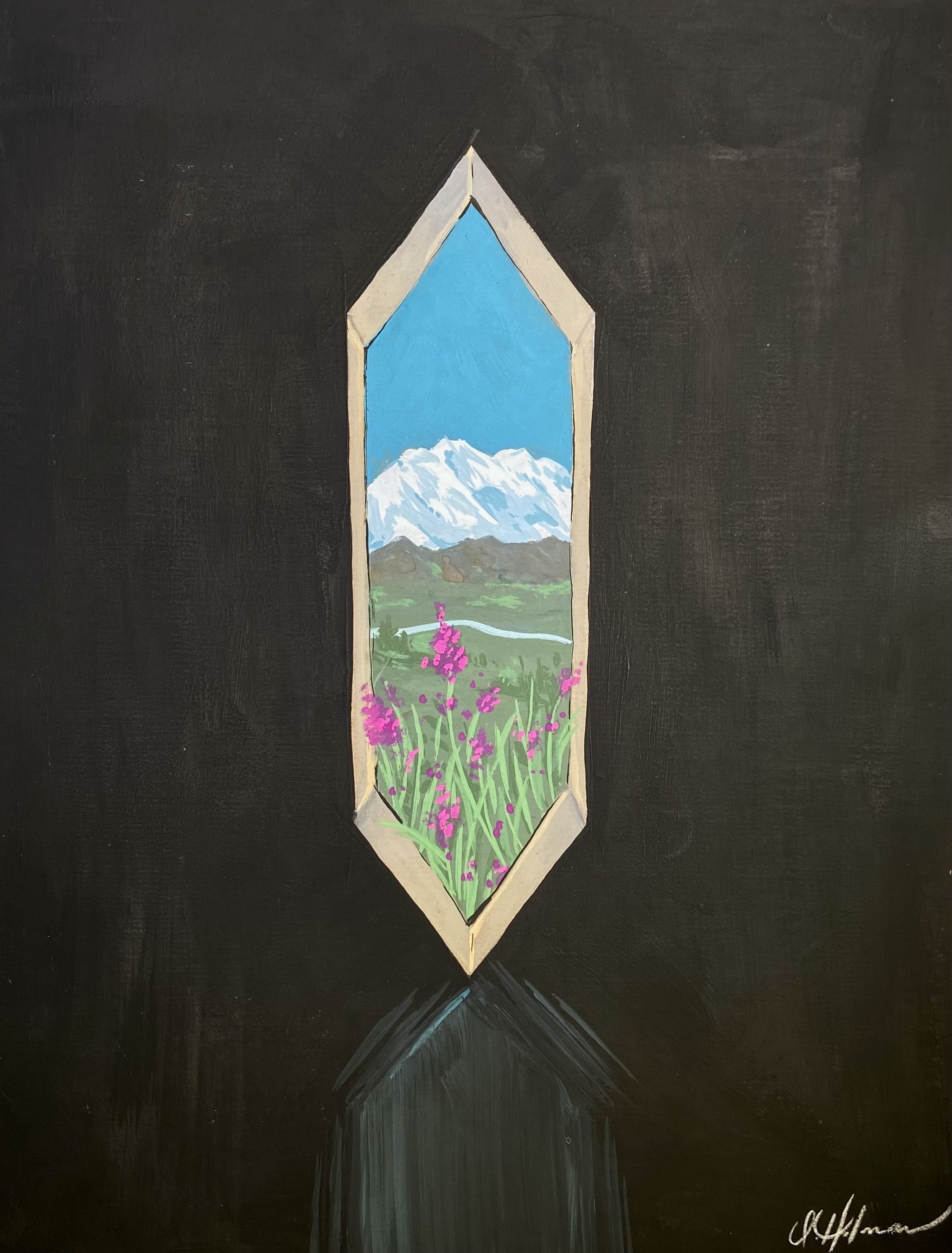 "Window to Alaska" 2023, gouache on cardboard