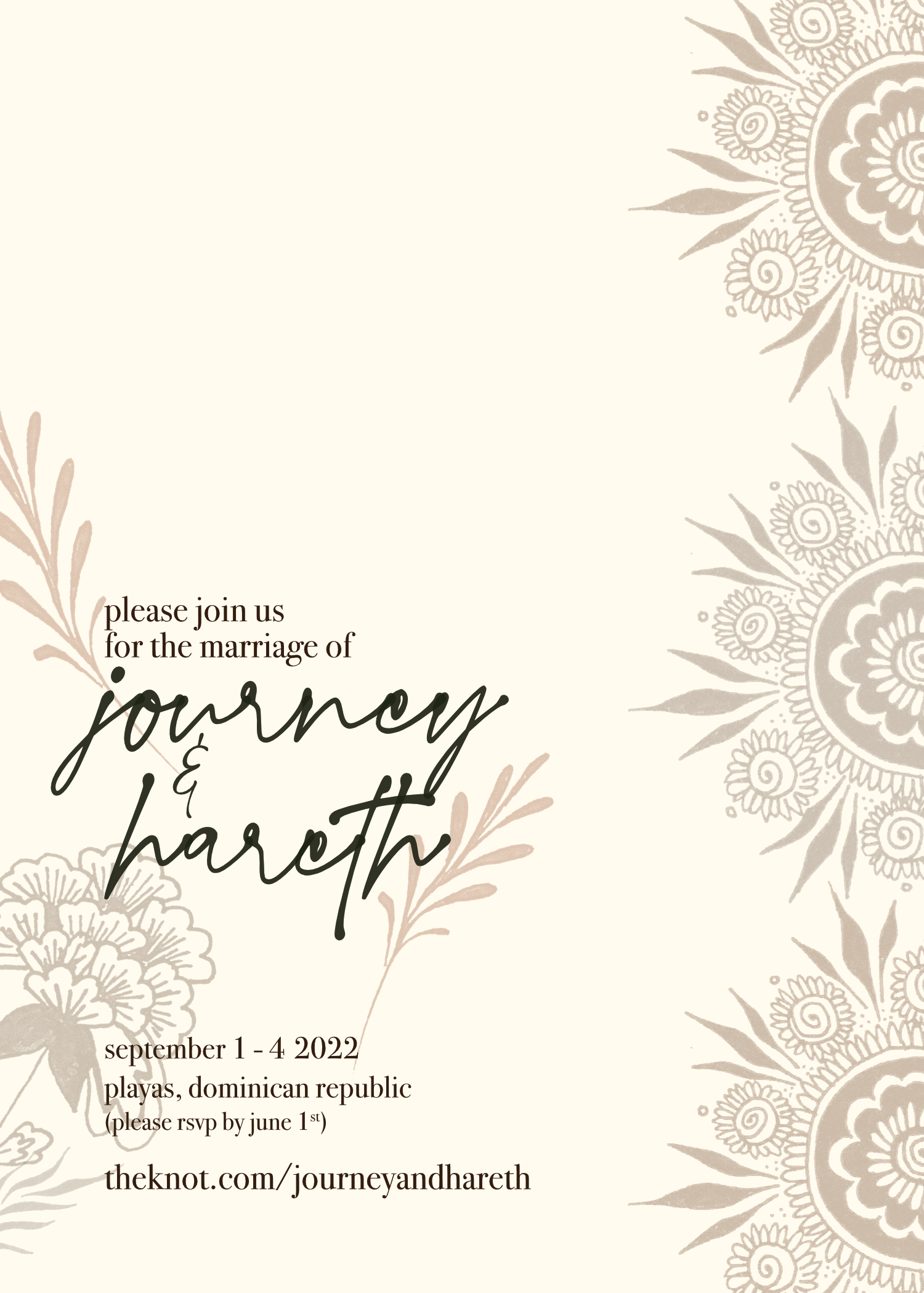 "J & H Wedding Invite" 2021, hand drawn ink illustrations with photoshop and indesign