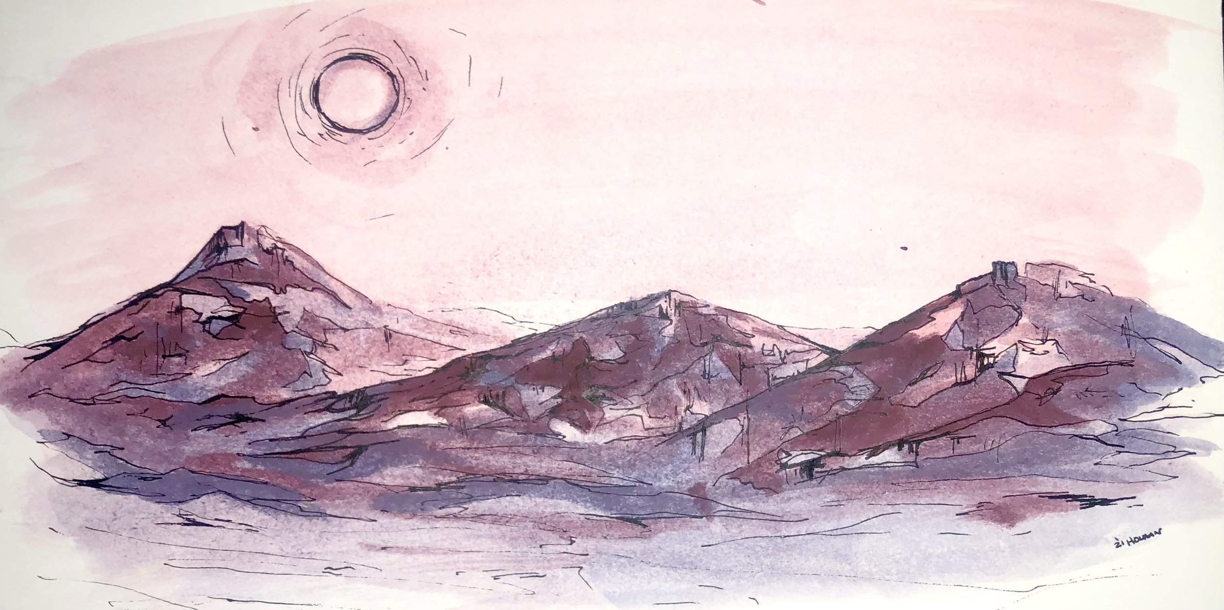 "High Noon" 2021, watercolor on bristol board