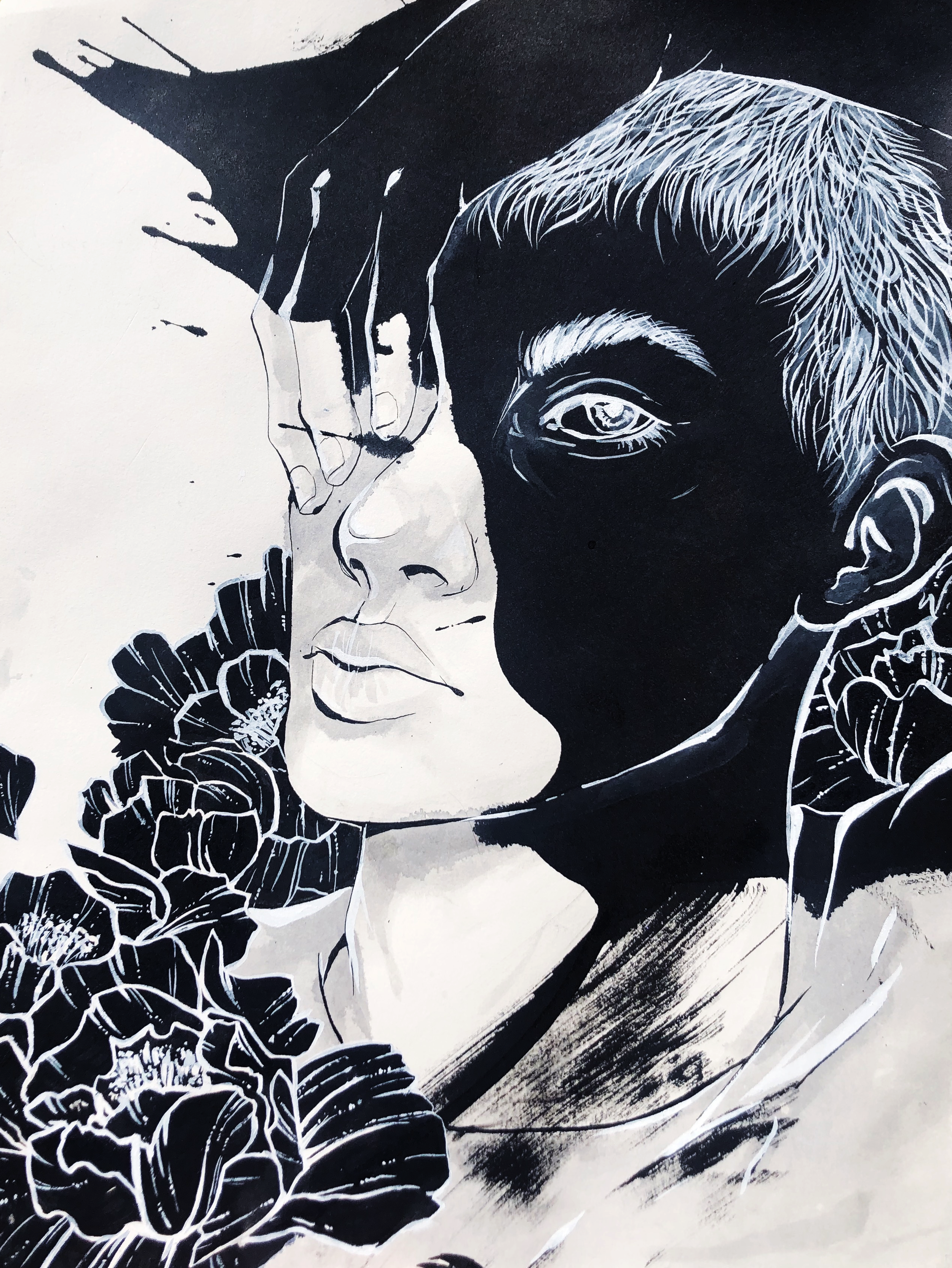 "Don't Cry Over Spilled Ink" 2020, india ink on watercolor paper, ink spilled by my cat