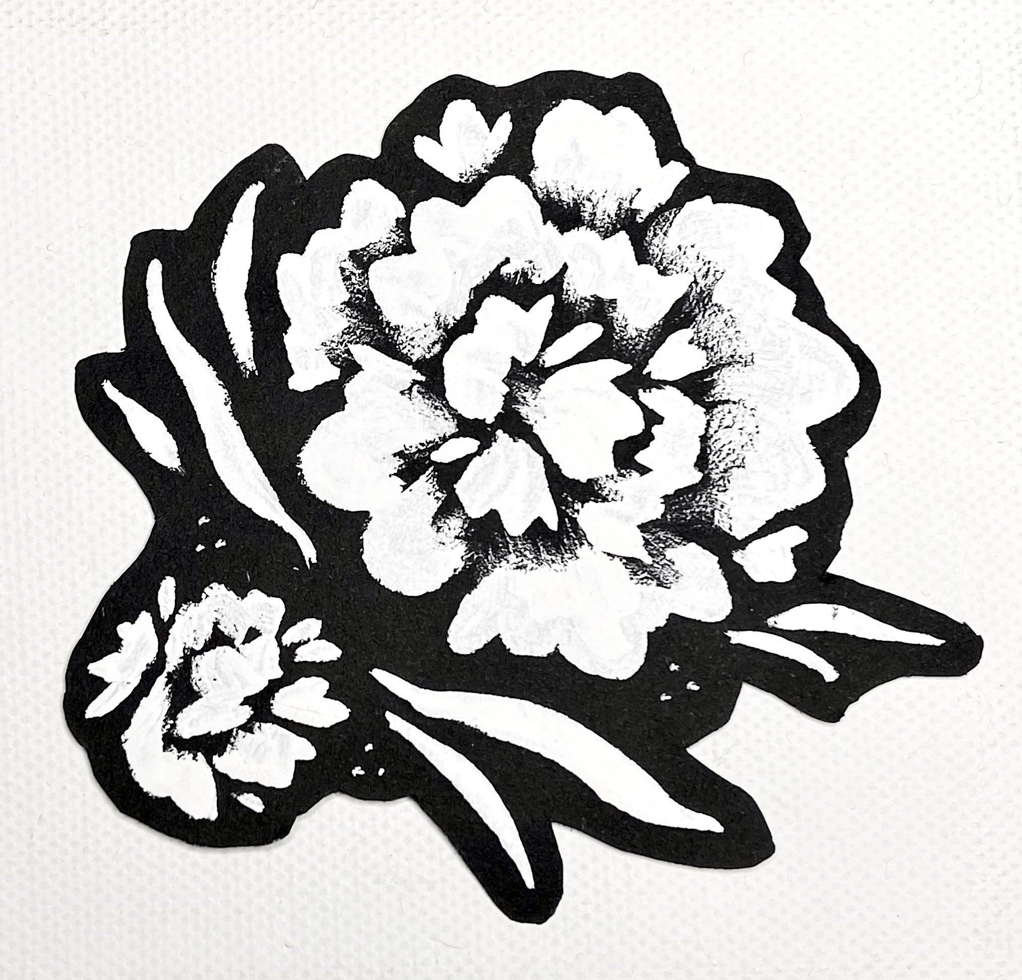 "BW Peony" 2021, white ink on black paper