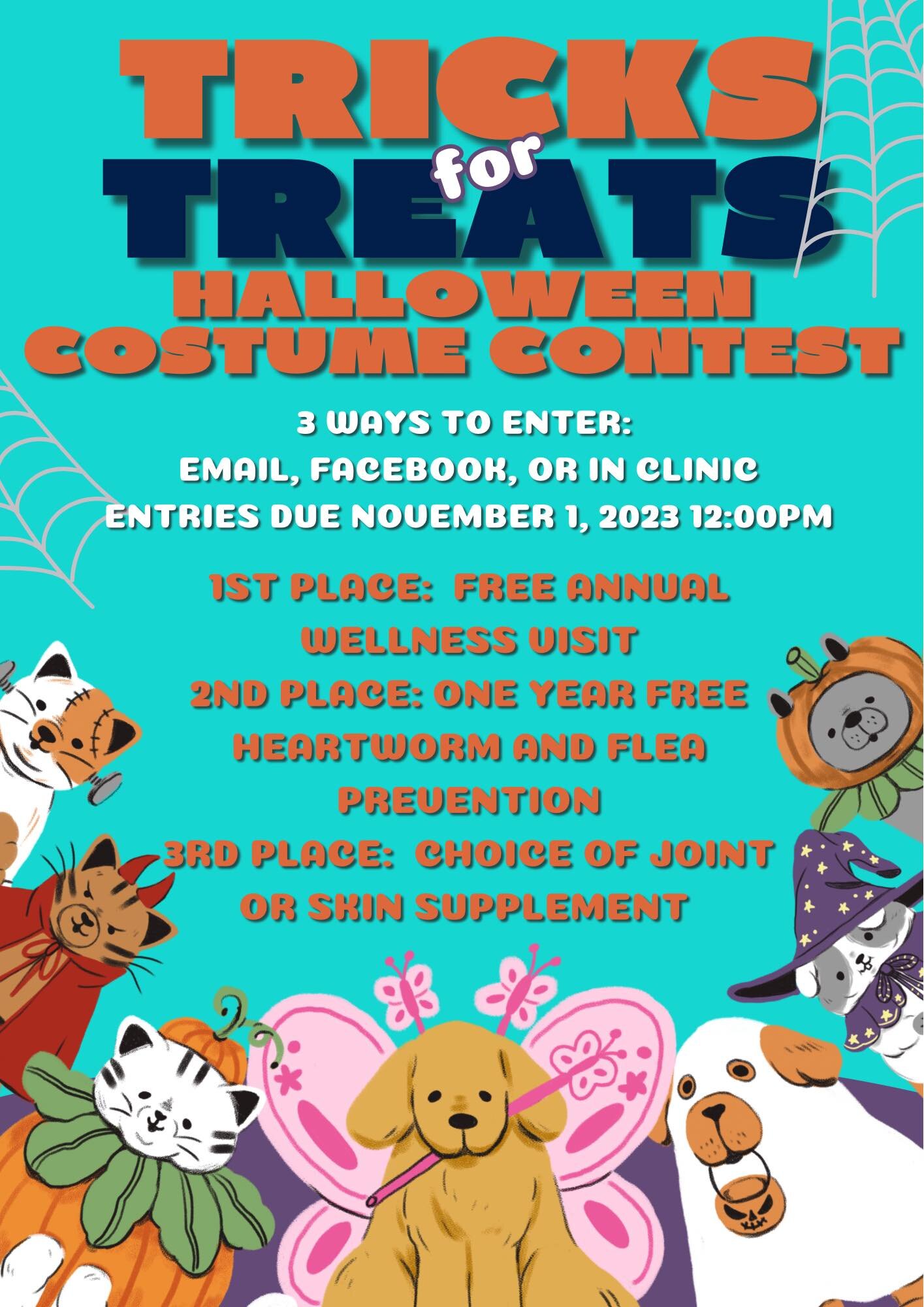 EXCITING NEWS‼️🚨‼️
FAH Costume Contest is back!!👻🎃🐩
It&rsquo;s time to break out the costumes! Send us pictures of your pet in their Halloween best! 

1st place: Free Annual Wellness Visit - includes comprehensive physical exam, heartworm test, i