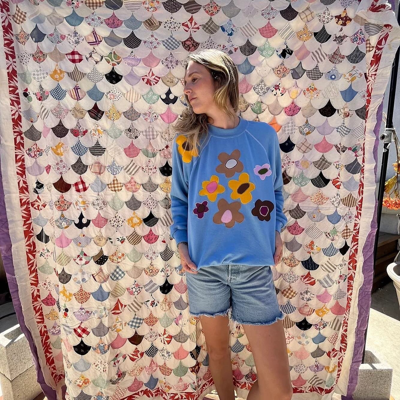 One of a Kind flower sweatshirts now available online. Each sweatshirt is a labor of love, created on vintage pieces by Santa Barbara based artist, Kate Sando. Follow our link to grab one while they are in stock 🌼🌸🌼🌸