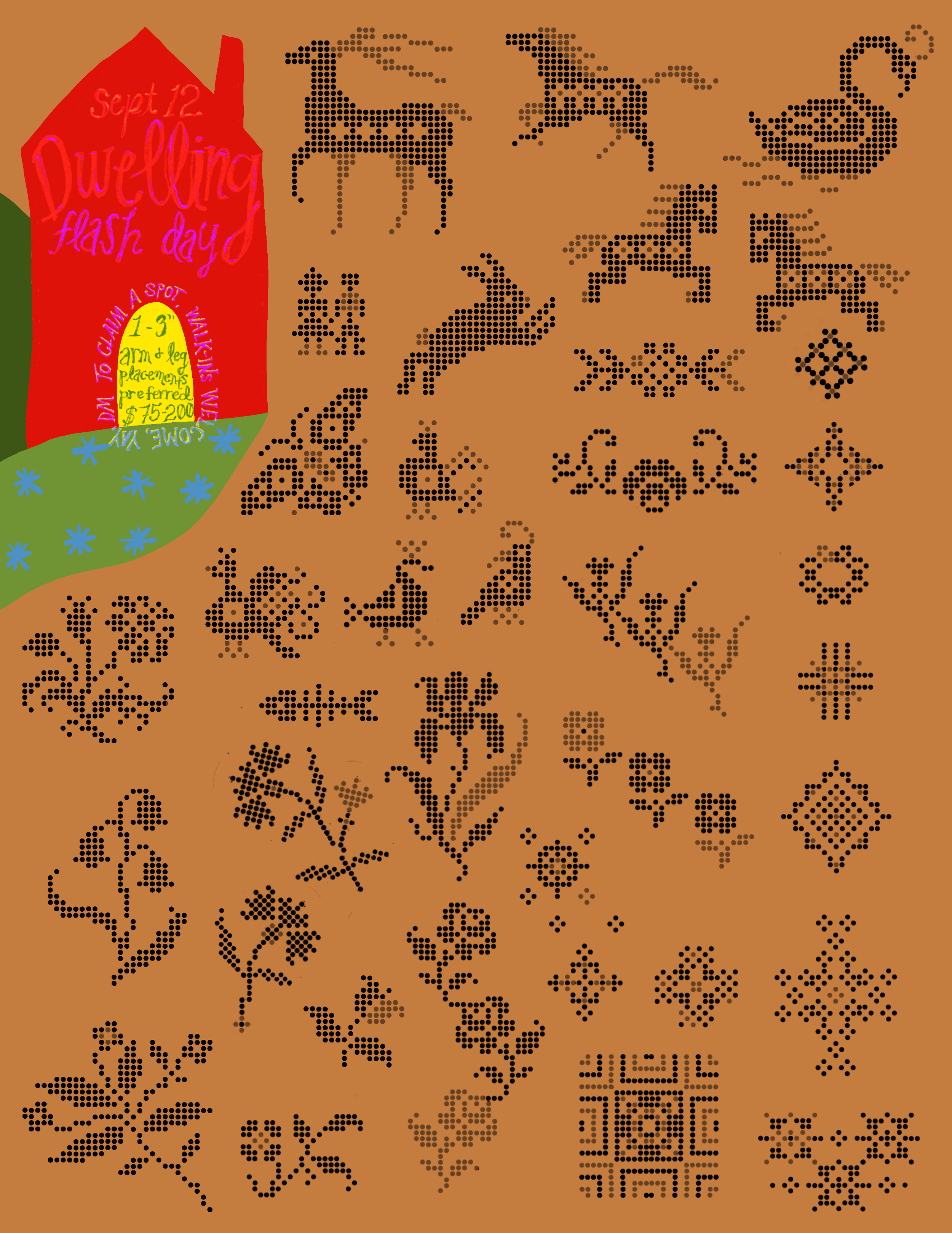 Cross Stitch Flash | imagery taken from pattern books and textiles (made for a Flash event, but always tattoo-able)