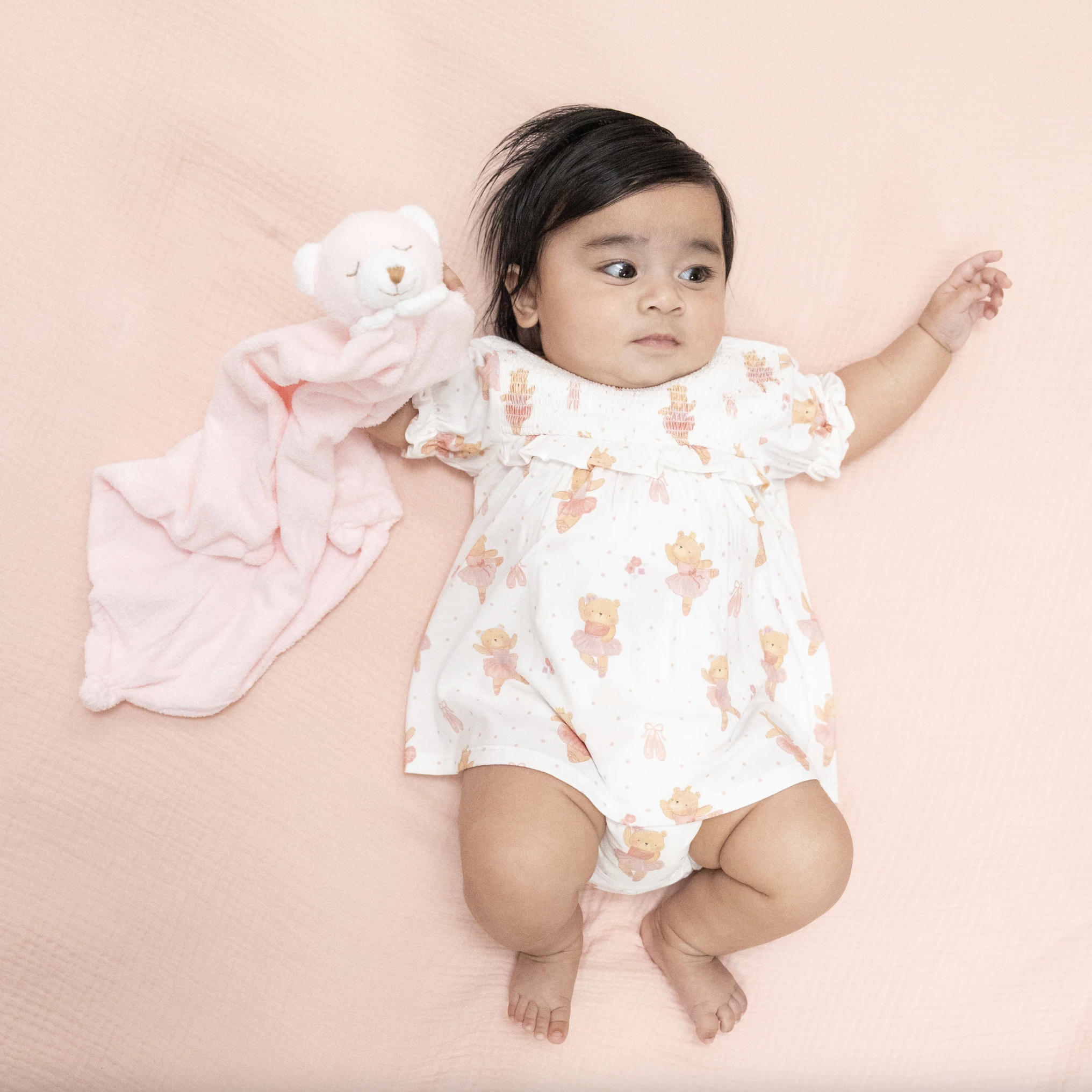 Teddy Bear Ballerina - Smocked Ruffle Bubble with Skirt