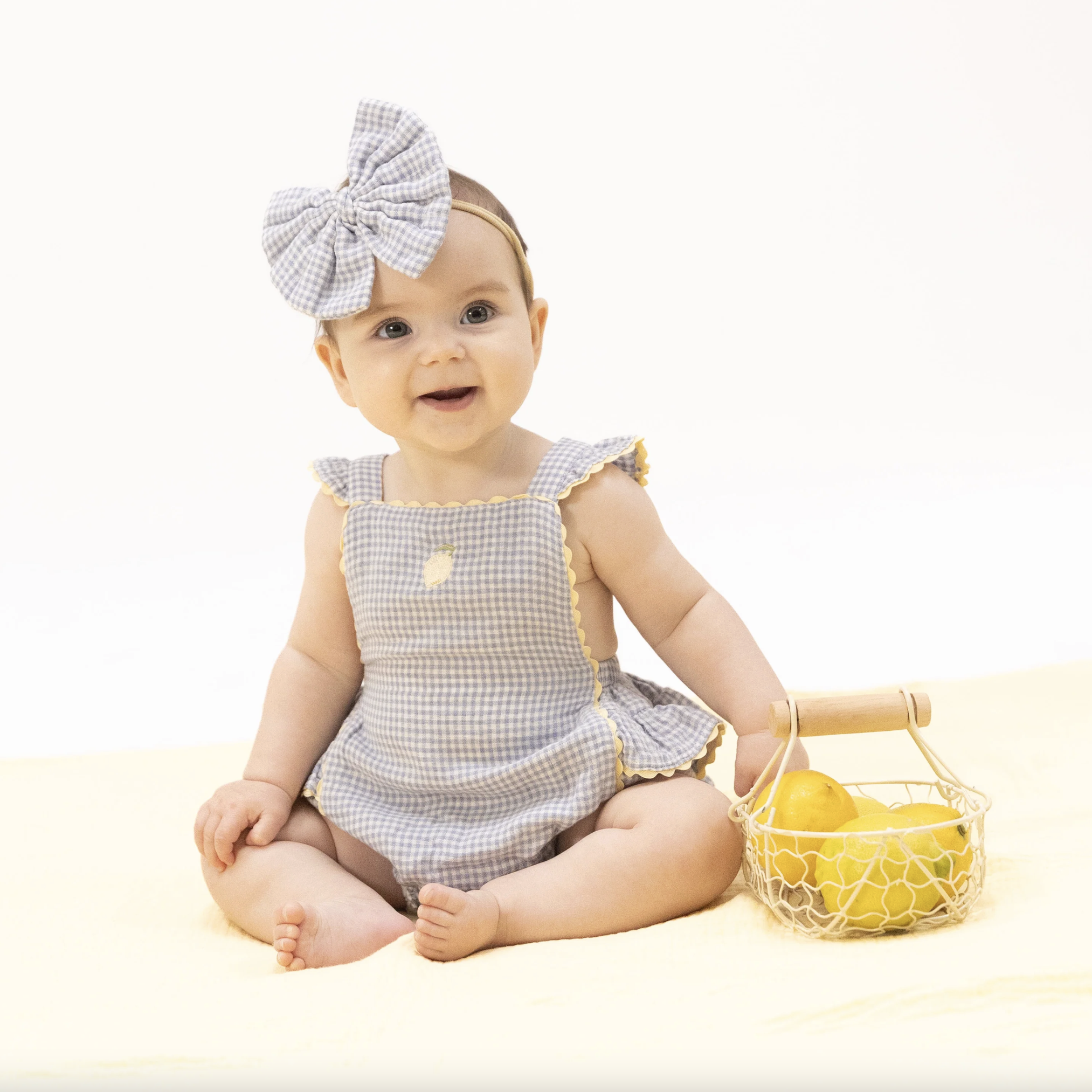 Blue Micro Gingham - Ric Rac Ruffle Sunsuit