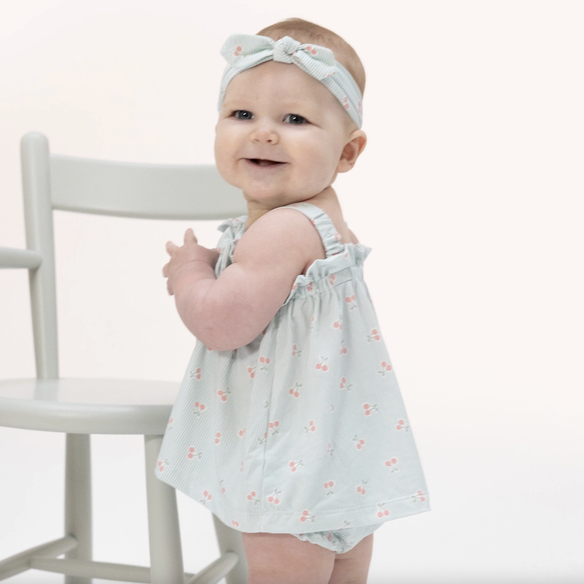 Tiny Cherry Stripe - Top with Bows and Ruffle Leg Bloomer