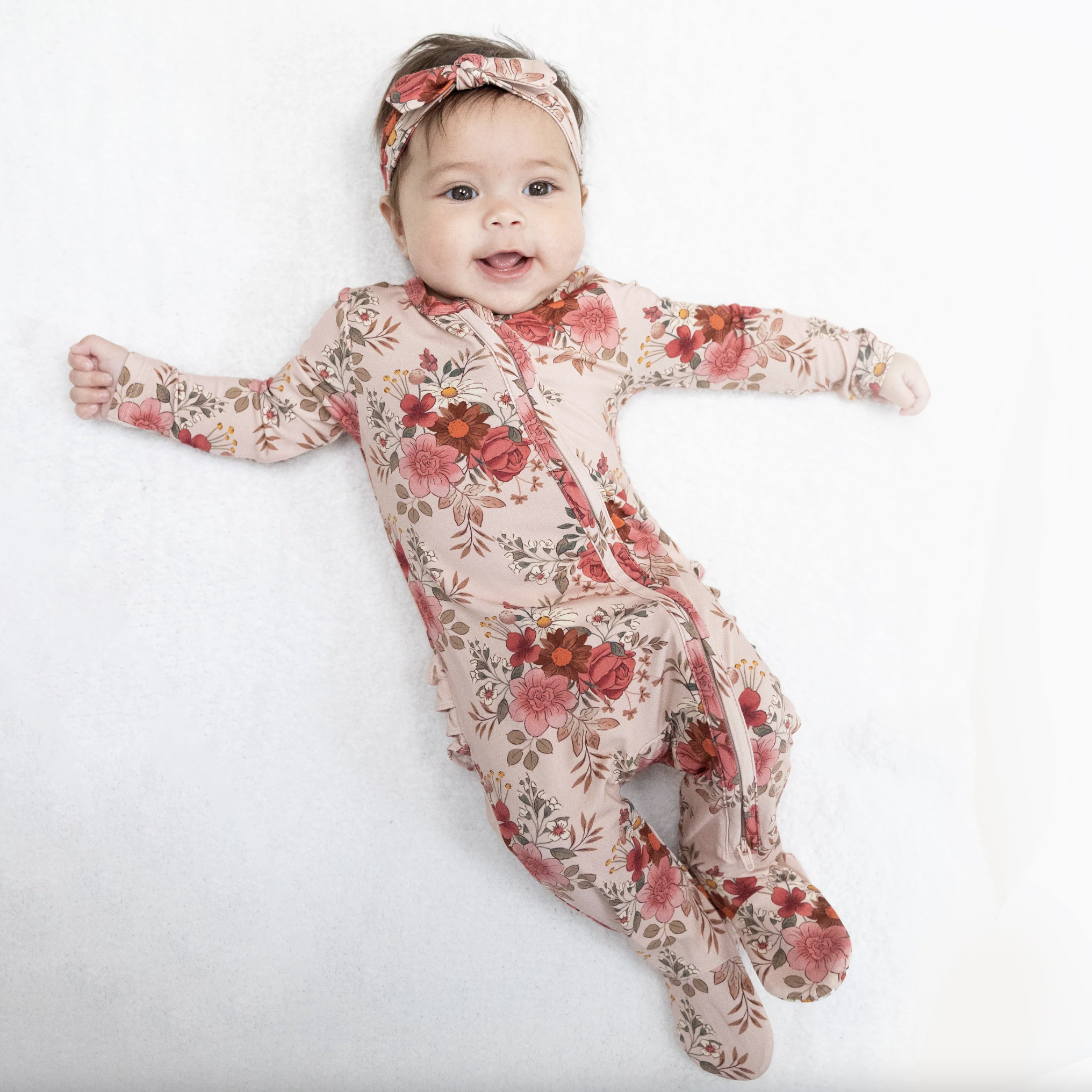 Sabrina Floral - 2 Way Ruffle Back Zipper Footie