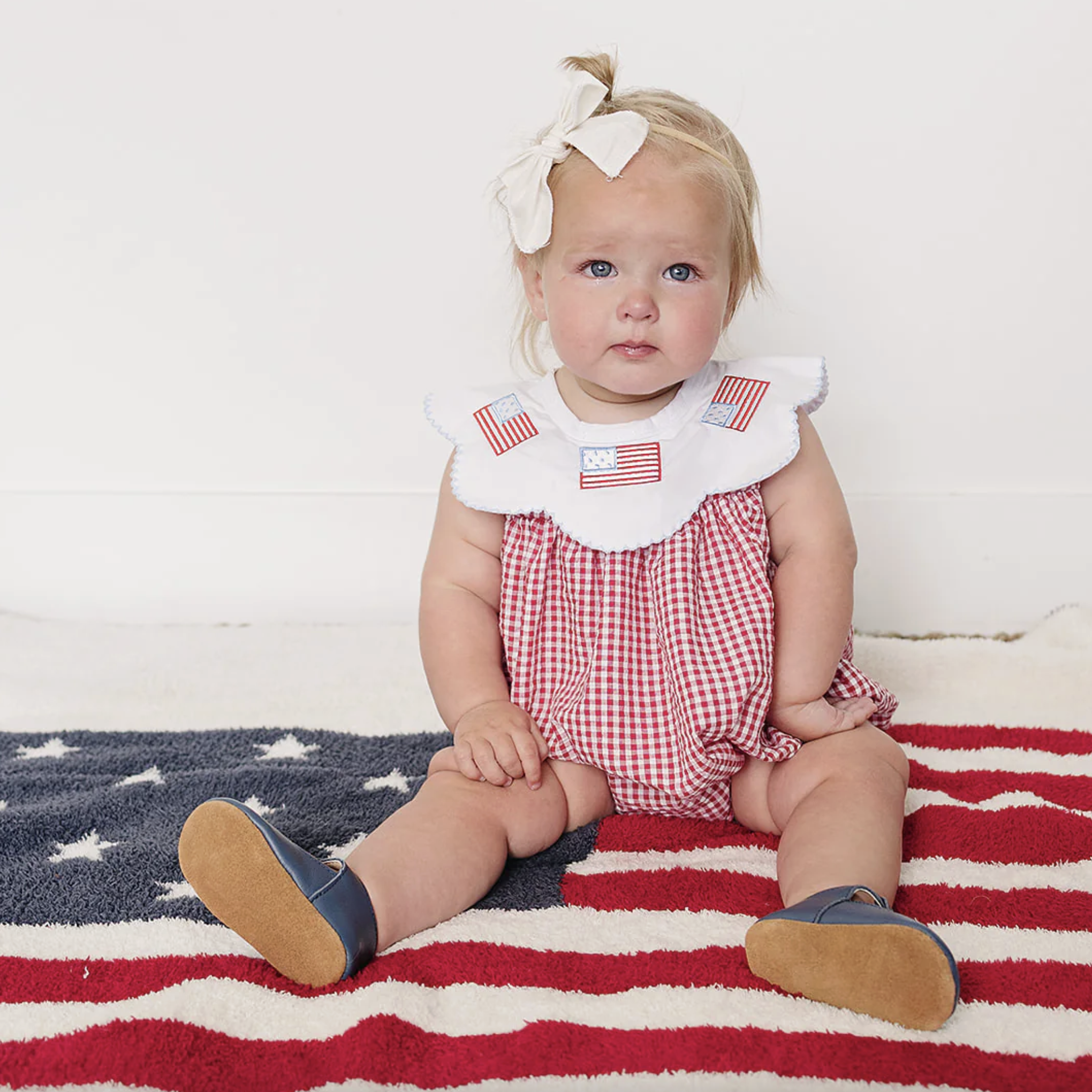 Flag Gingham Smocked Bubble Romper