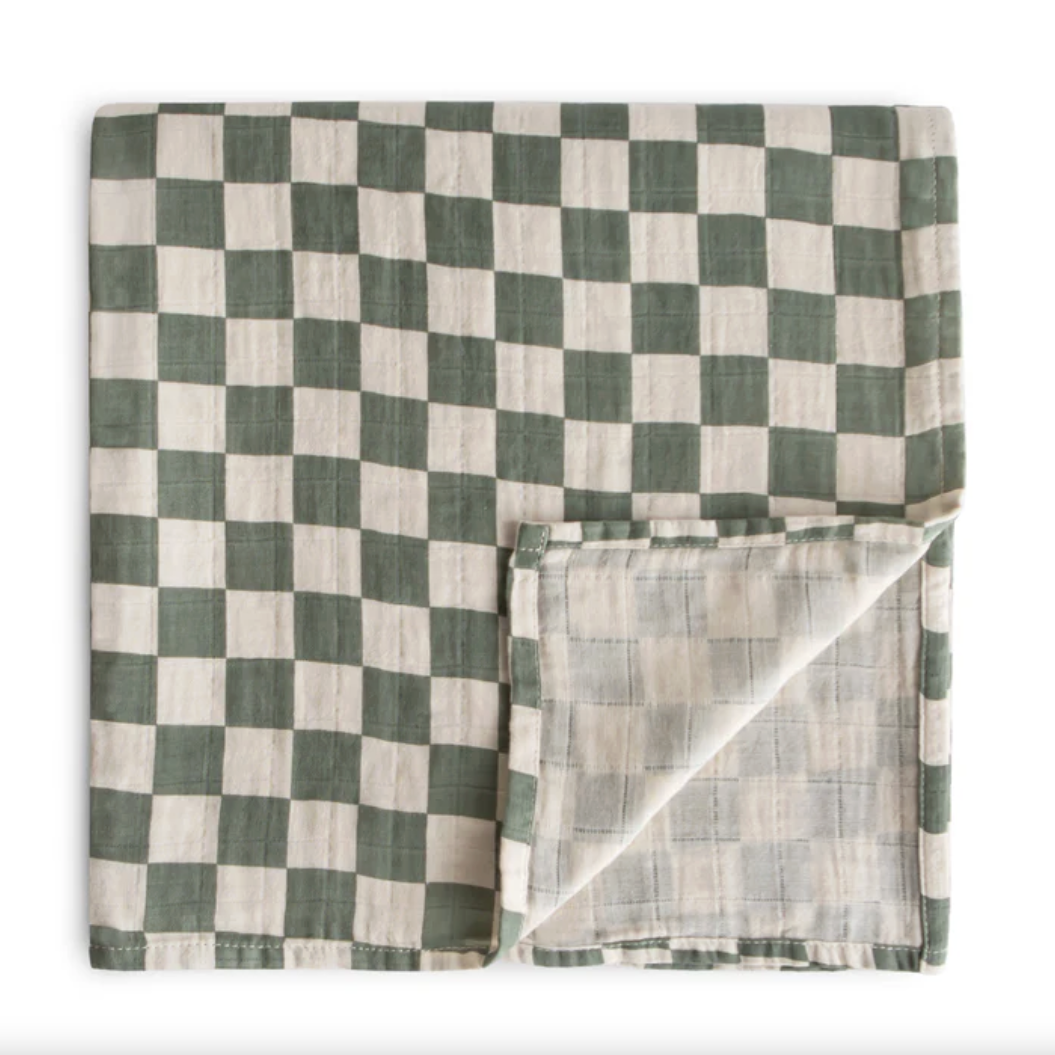 Muslin Swaddle Blanket Organic Cotton - Olive Check