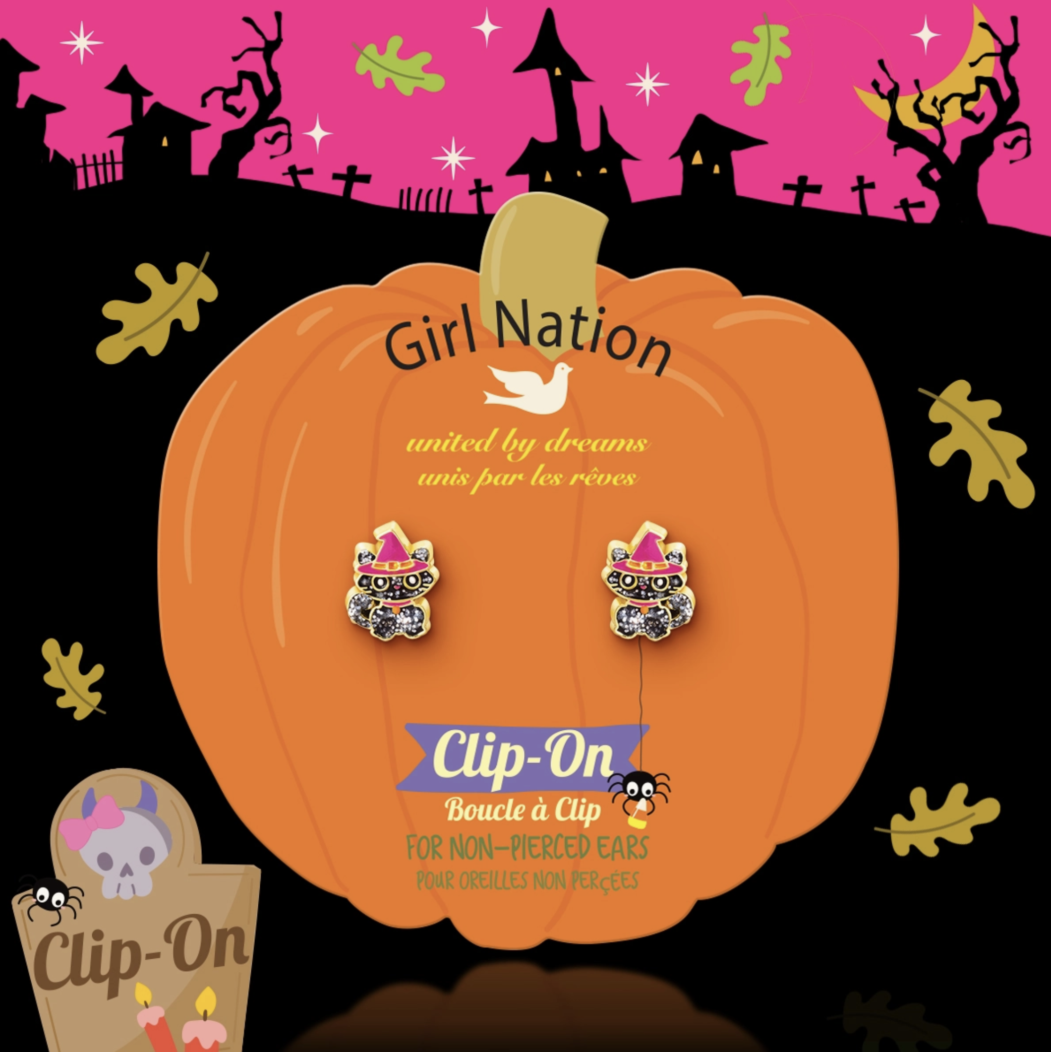 Glitter Black Cat Clip On Cutie Earrings