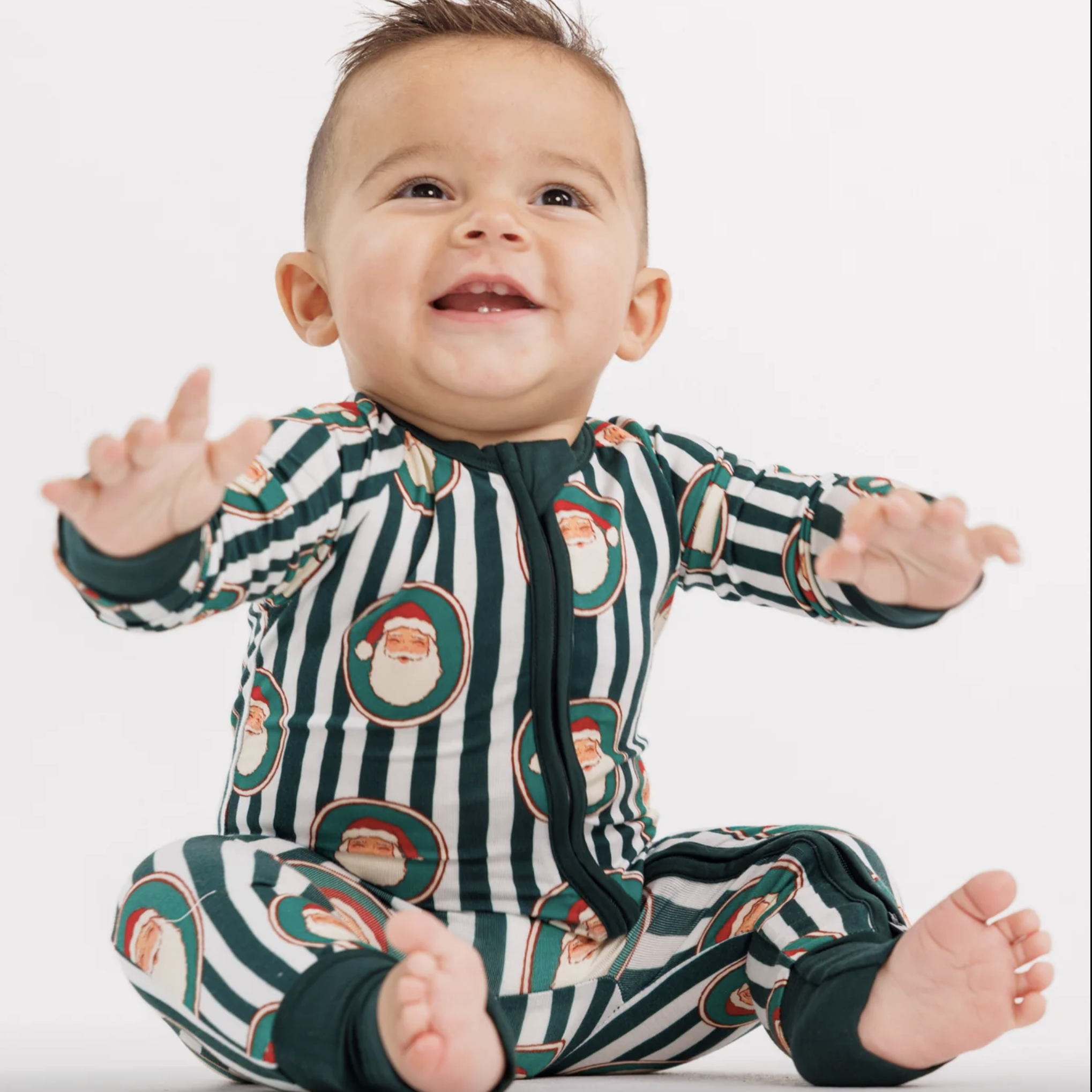 Green Santa Claus Lane Zipper Romper