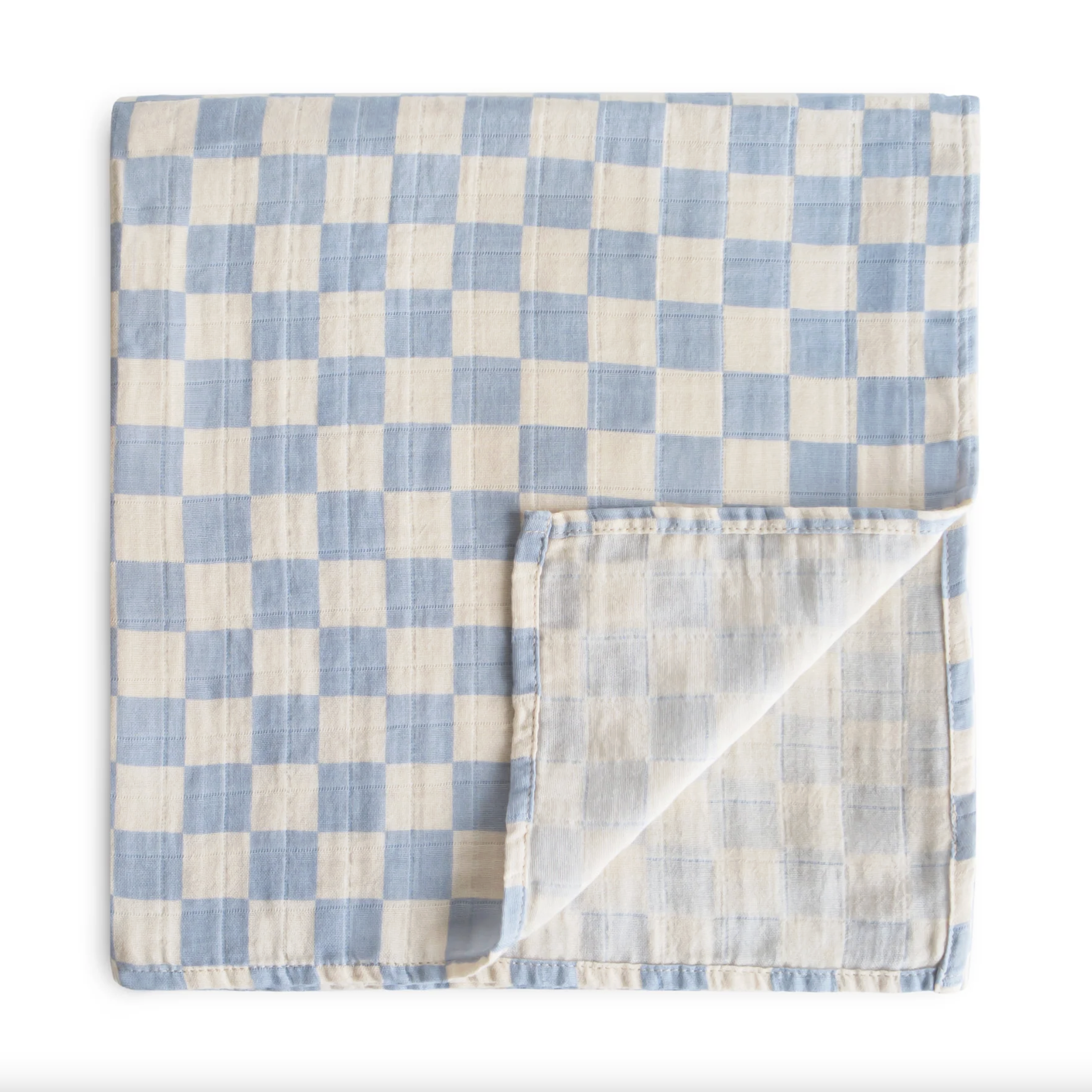 Muslin Swaddle Blanket Organic Cotton - Blue Check
