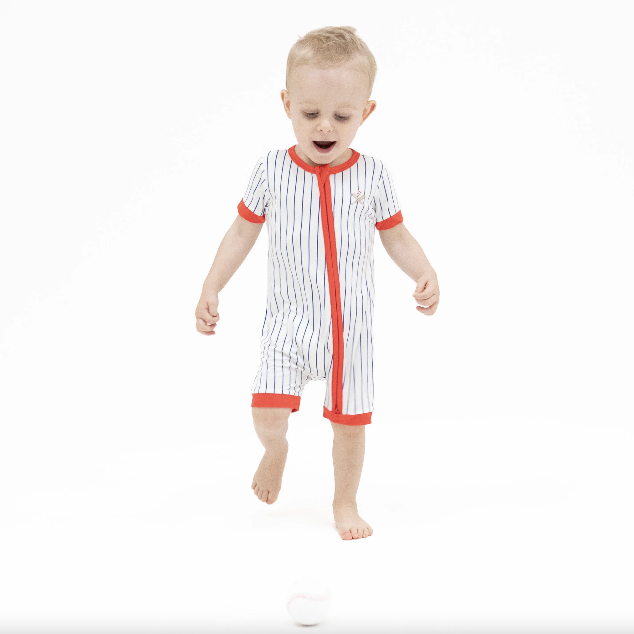 Baseball Stripe - Shortie 2 Way Zipper Romper