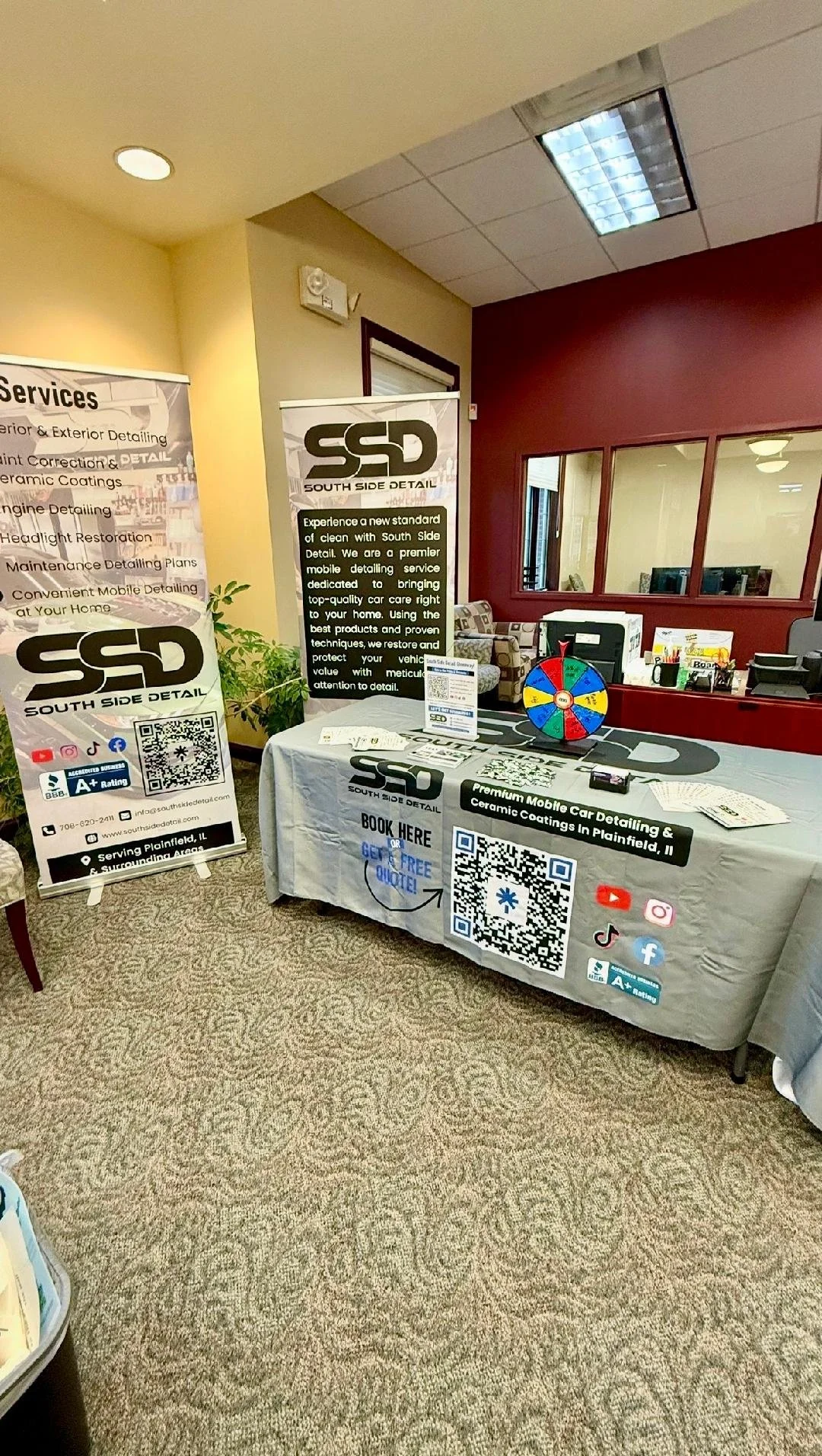South Side Detail chamber event booth displaying mobile car detailing, ceramic coating, paint correction, and BBB accredited branding in Plainfield, Illinois.