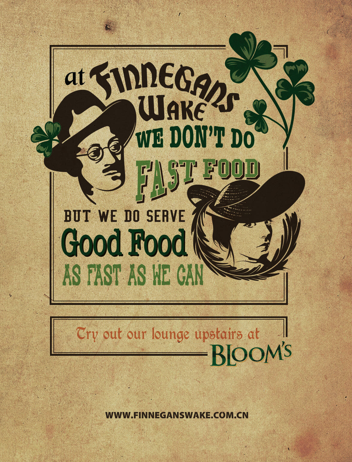 Affiche du menu pour le pub irlandais, le Finnegans Wake