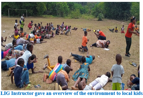 Images of elementary school-age kids at the CCA-empowered Liberia Institute for Girls - Todee (LIG) environmental & science learning lab in Todee, Liberia, West Africa.