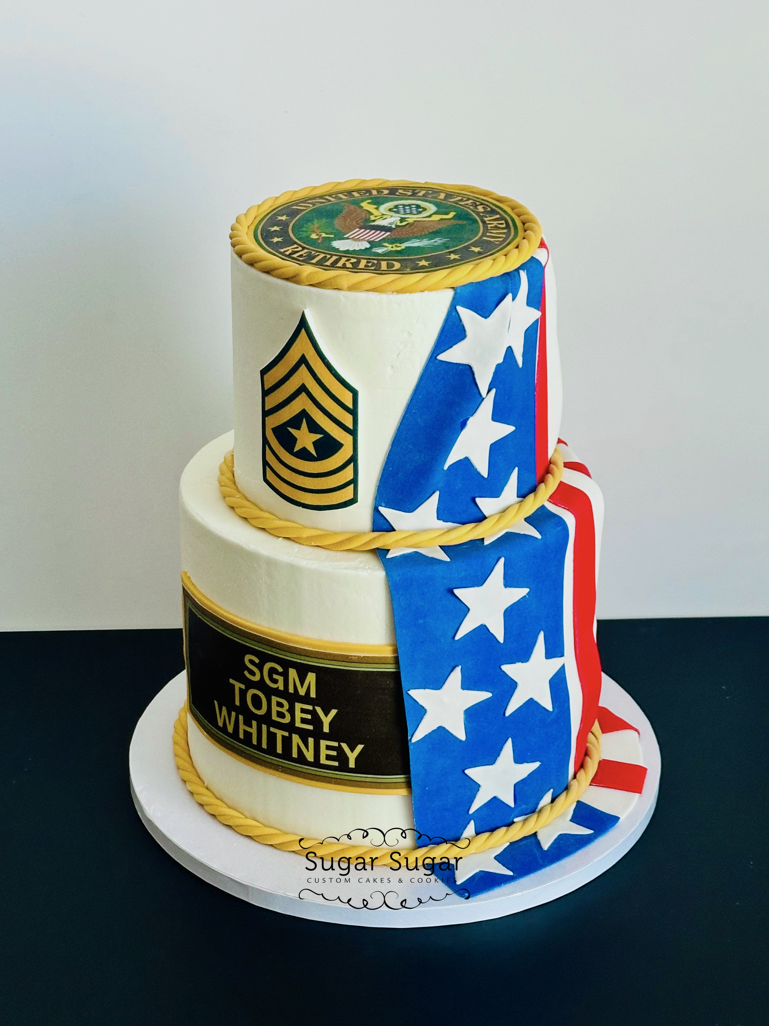 US Army cake, Retirement cake, US Army Retired, Flag Cake, Buttercream cake, Fondant cake, custom cake