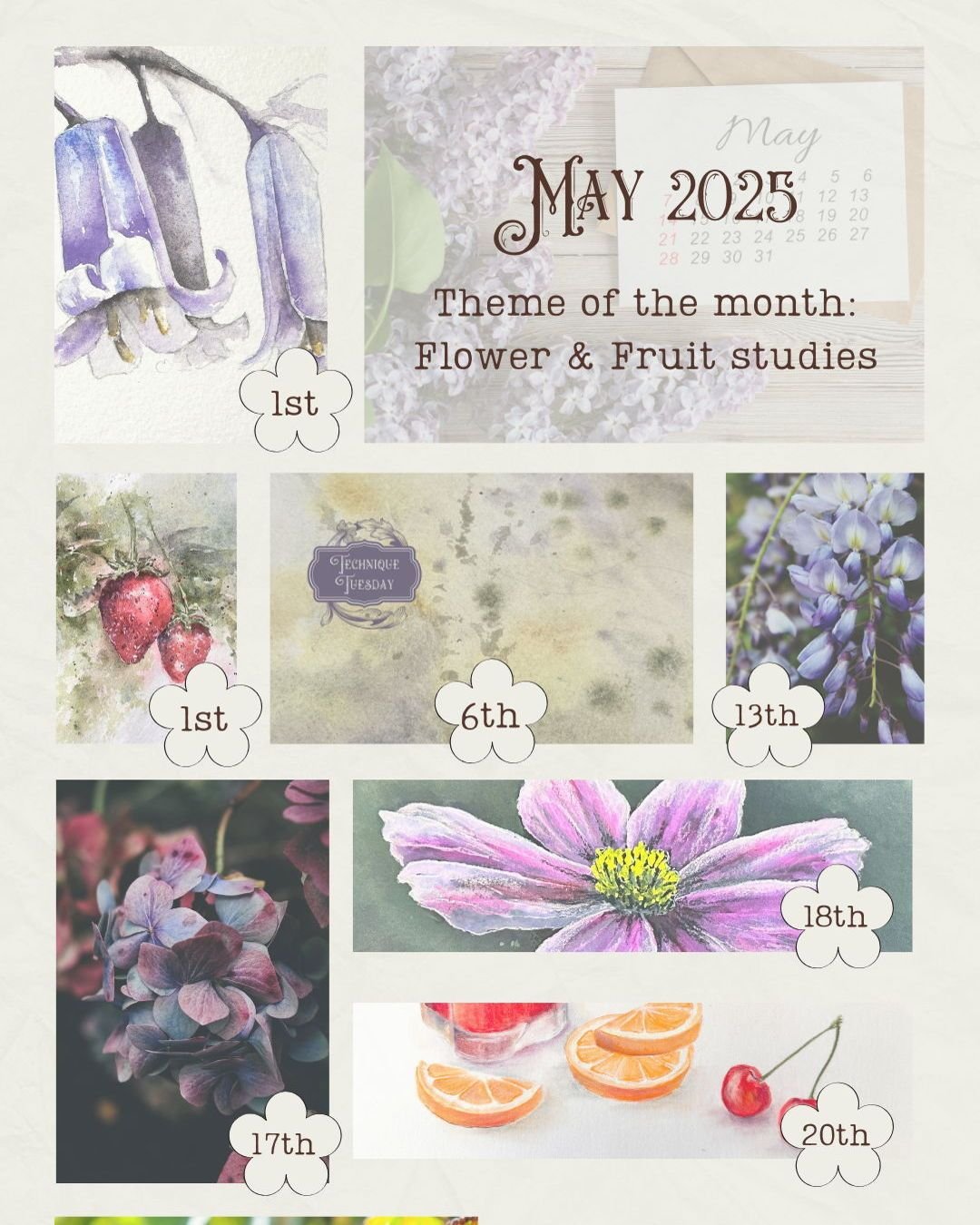 Sharing my daily experiments and creative discoveries is one of the most fun parts of my job.
I'd love it if you could join me in May, here's a handy graphic for your virtual noticeboard, and if you would like to learn more, you can always sign up f