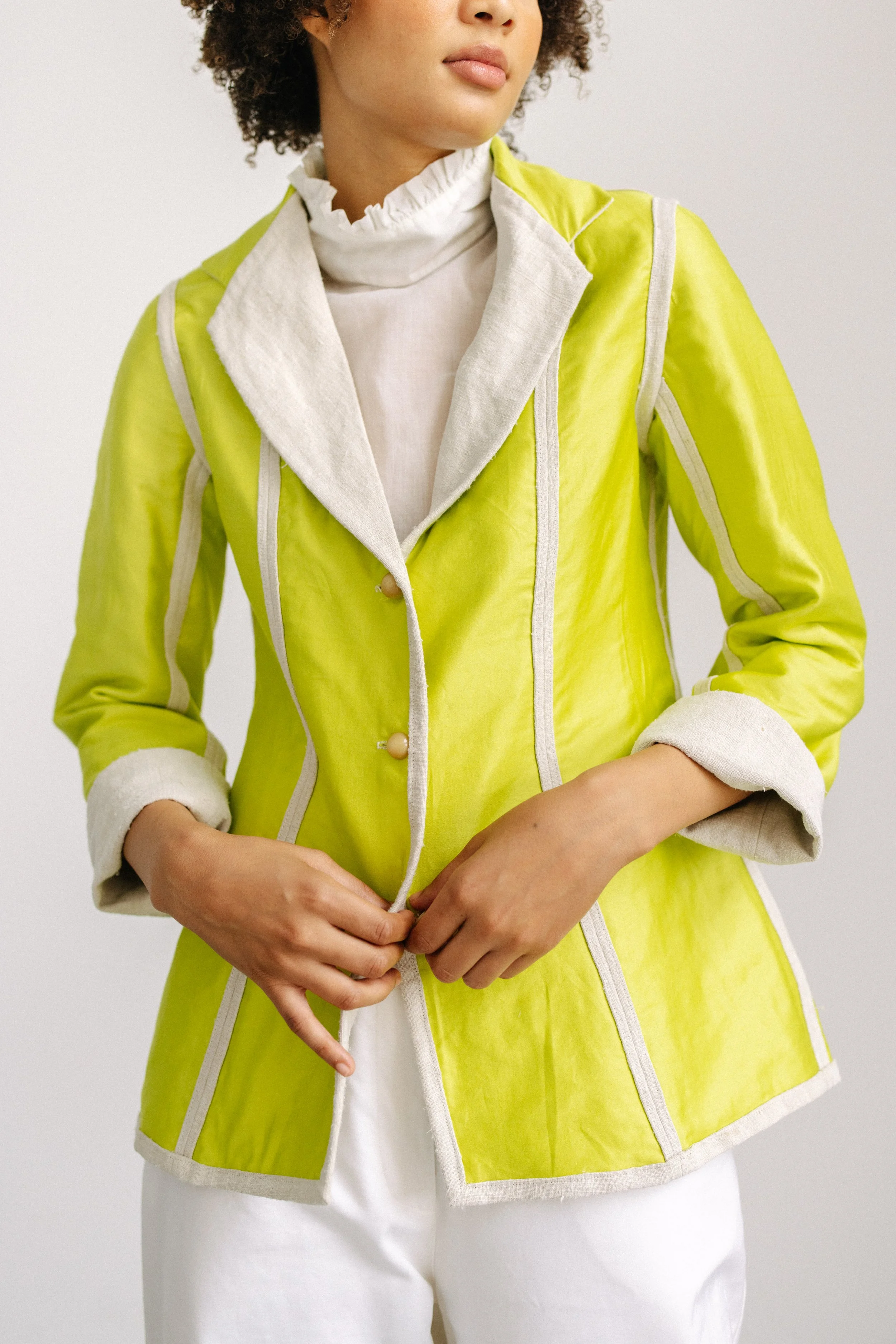 Reversible Blazer - 1930's handloomed European Linen, Upcycled Fashion, Delphia