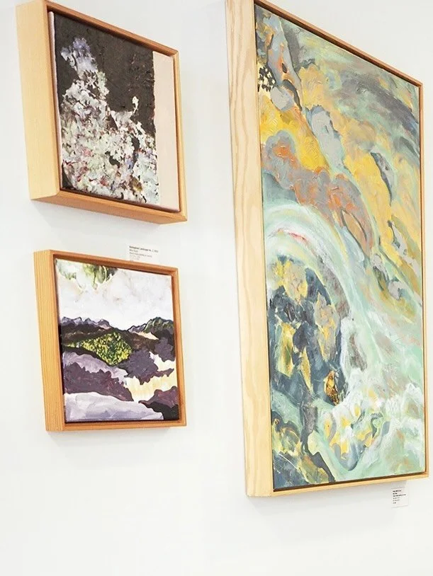 .
SOLD
Reimagined Landscape No. 2, 2023
Mixed media painting on canvas
11.25 &times; 11.25 x 1.5 in (framed in fir wood)

(Painting is pictured bottom left.)

I mailed this today to Texas. What a thoughtful gift for the holidays. 🥰 
.
.