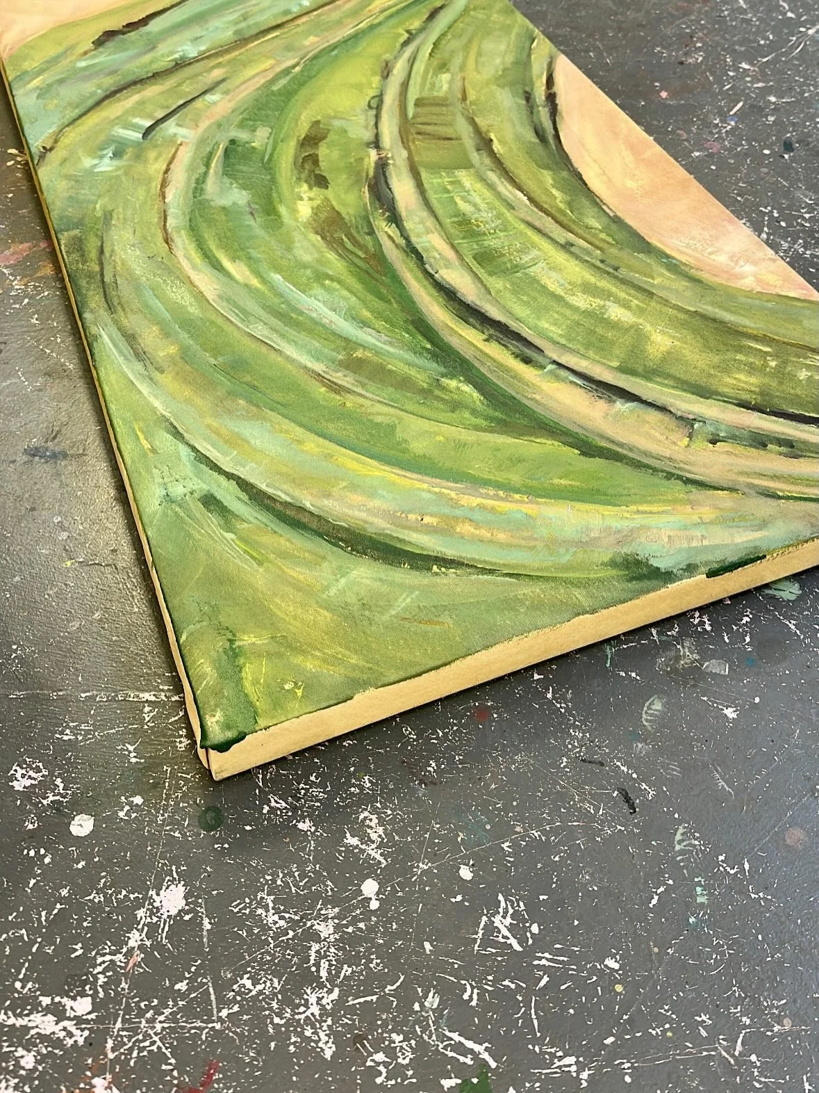.
.
Back in the studio working on a new painting today. 
I chose a horizontal format for this piece. It is 22 x 42 x 1.5.&rdquo; It&rsquo;s an abstract mixed media painting on canvas and my subject is the agave plant.
.
.