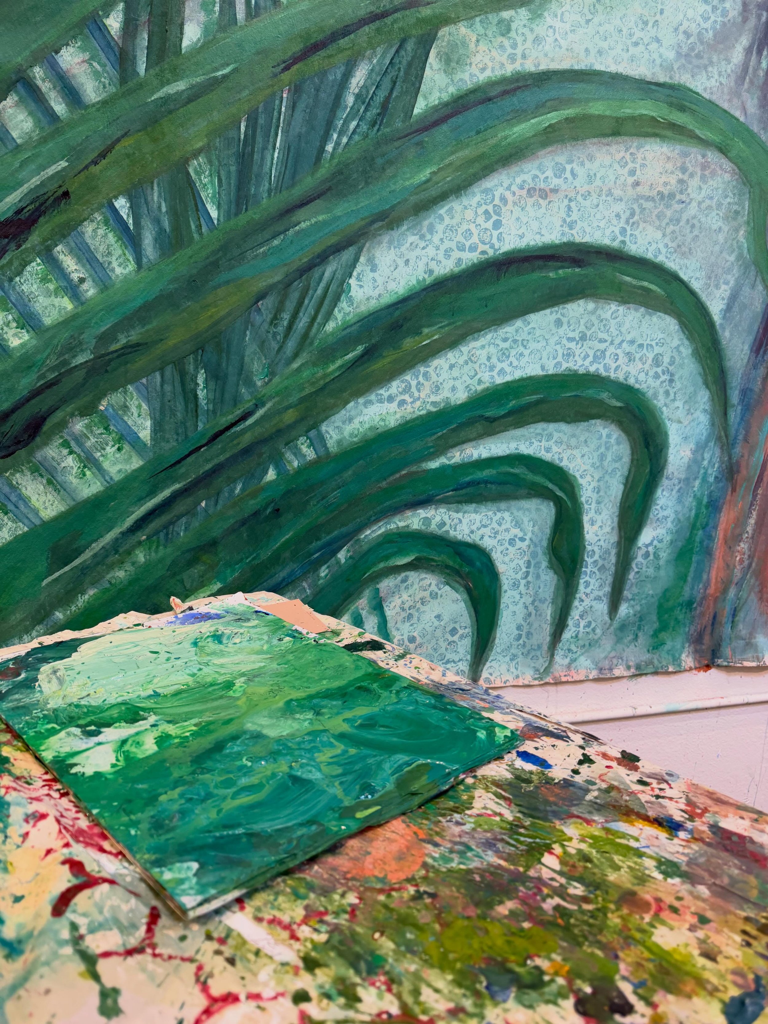 .
. 
Work in progress
54 x 93 in&rdquo; acrylic, oil and mixed media on canvas

India series