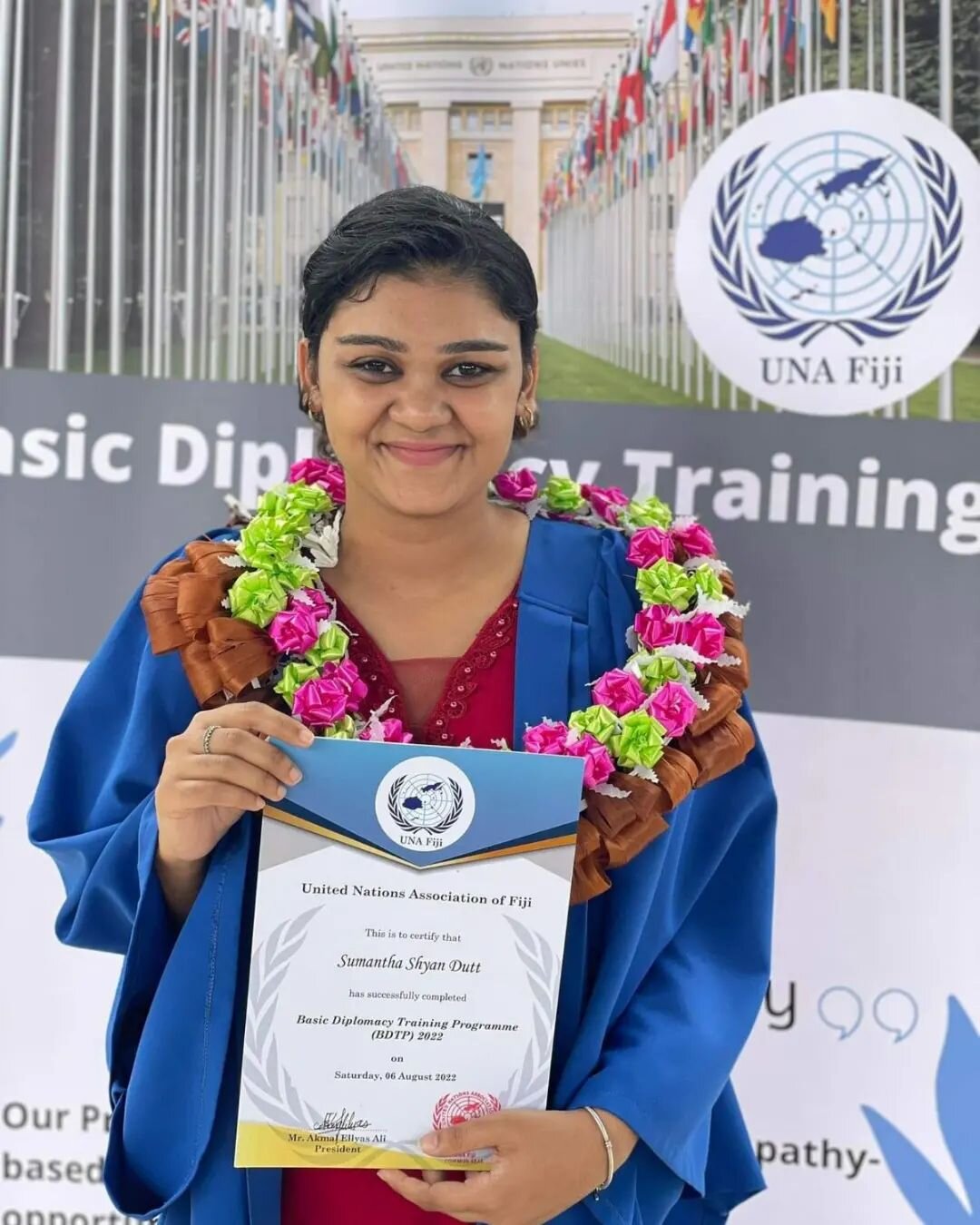 Practice makes it perfect is what we can learn from Ms. Sumantha Shyna Dutt.

With great determination Ms. Dutt was able to overcome her fear of public speaking through the Basic Diplomacy Training Program (BDTP).

After graduating from the BDTP, Ms.