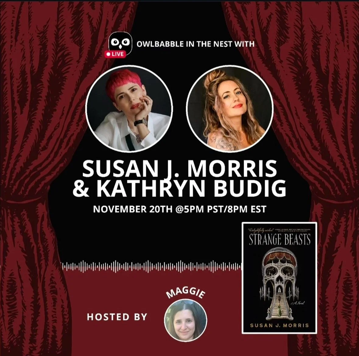 Inky Fam! @susanjmorris and I will be in conversation with @owlcrate Wednesday (tomorrow!) at 8pm ET. Just visit thenest.owlcrate.com to sign up for a free account to watch the live, or catch the replay afterwards. ❤️