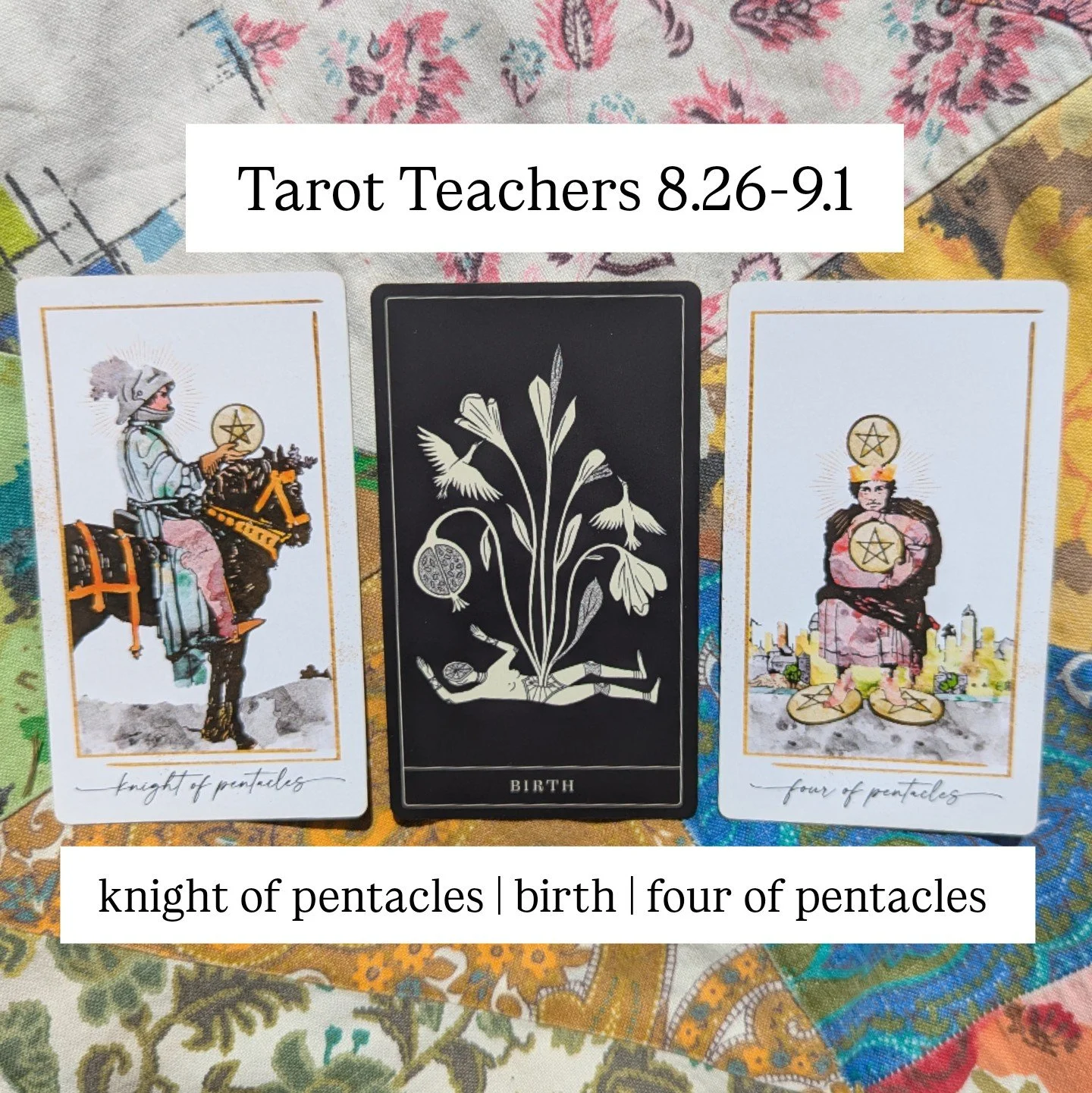 8.26-9.1.2025: Birth, Knight of Pentacles, & Four of Pentacles