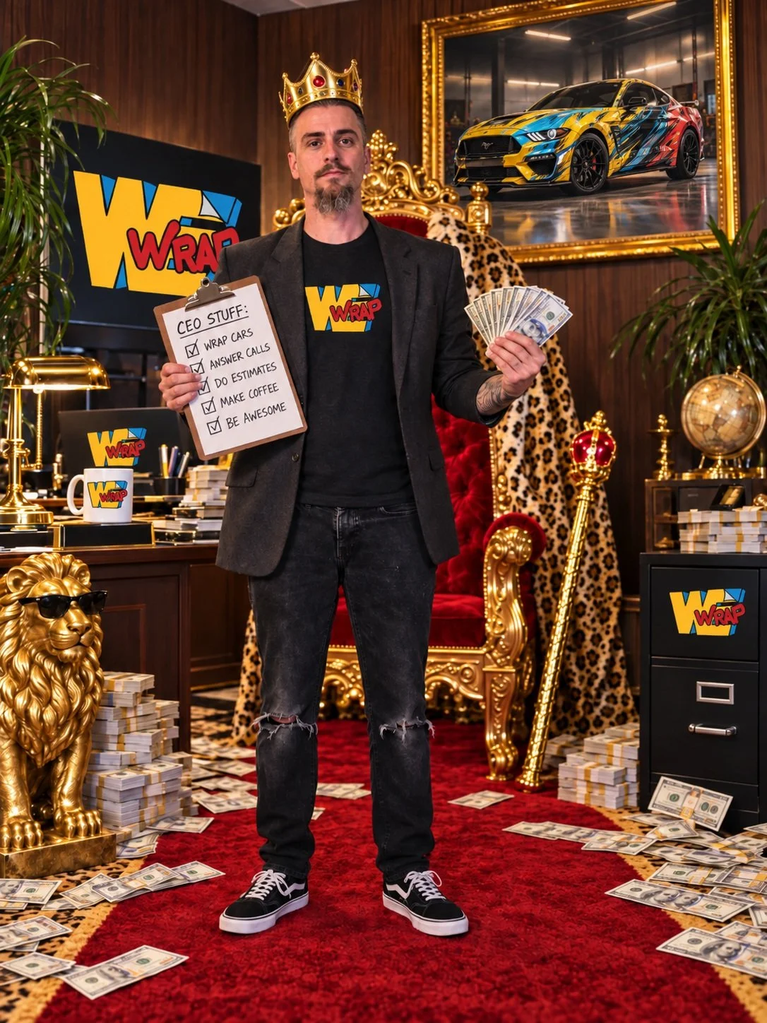 Meet the entire WE Wrap team.

Sales. Design. Production. Installation. Photographer. Scheduling. Bookkeeping. Web Designer. Janitor.

Same face. Different department.

The upside to a one-person shop? The person you talk to is the same person design