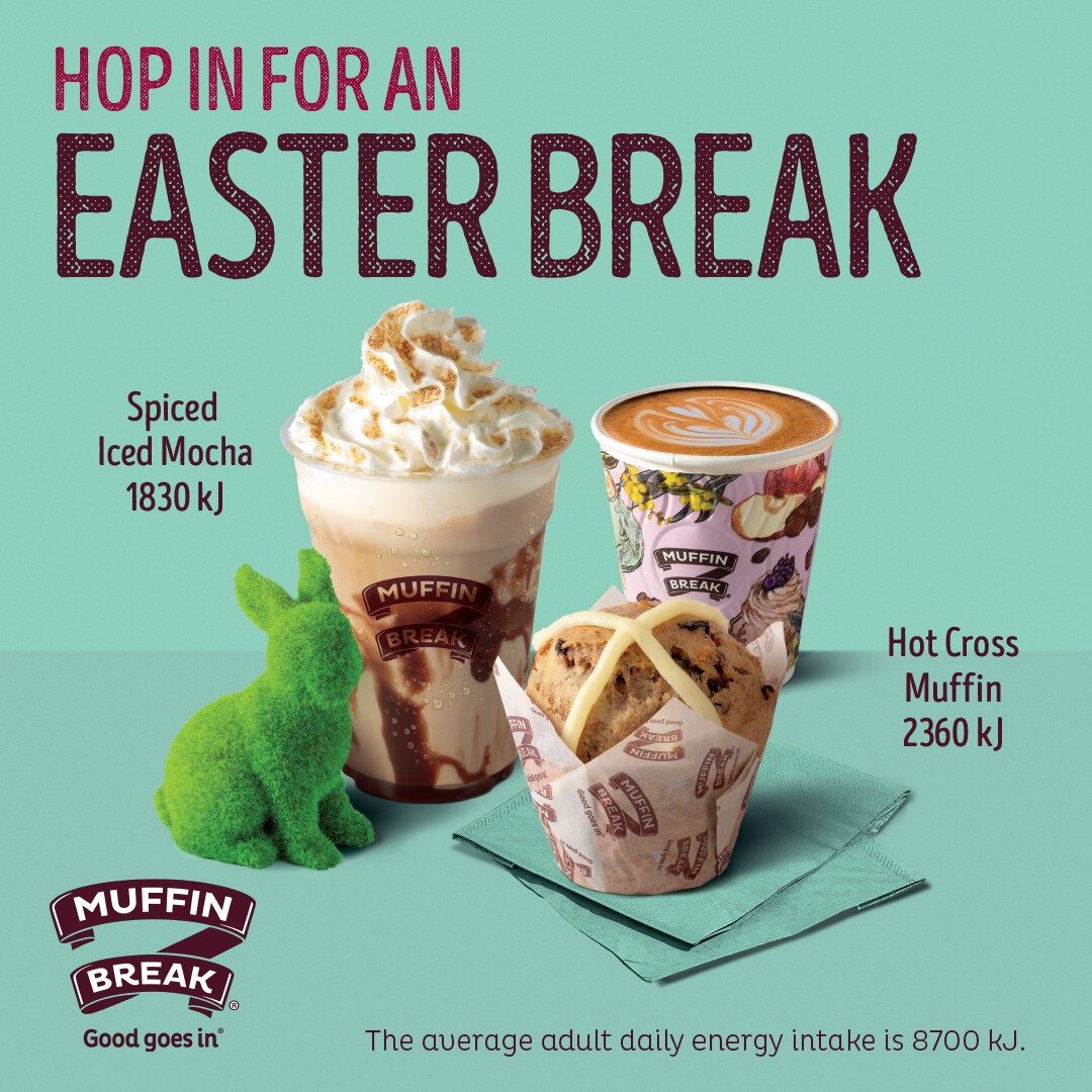 Spring into Easter with Muffin Break&rsquo;s delicious new treats! 

Enjoy the warming flavours of our spiced iced mocha and relish the nostalgic taste of our hot cross muffin. 

Hop over to Muffin Break and celebrate the season with us! 🐰🌷☕ 

#Muf