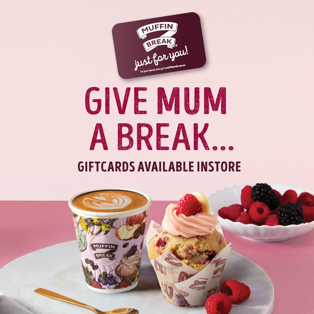 Give Mum a break she deserves! 🌸 

Treat her to a Muffin Break gift card this Mother's Day. 

Show your love and appreciation with a gift that lets her indulge in her favourite treats. 

#MothersDay #MuffinBreak #abreakthatsworthit