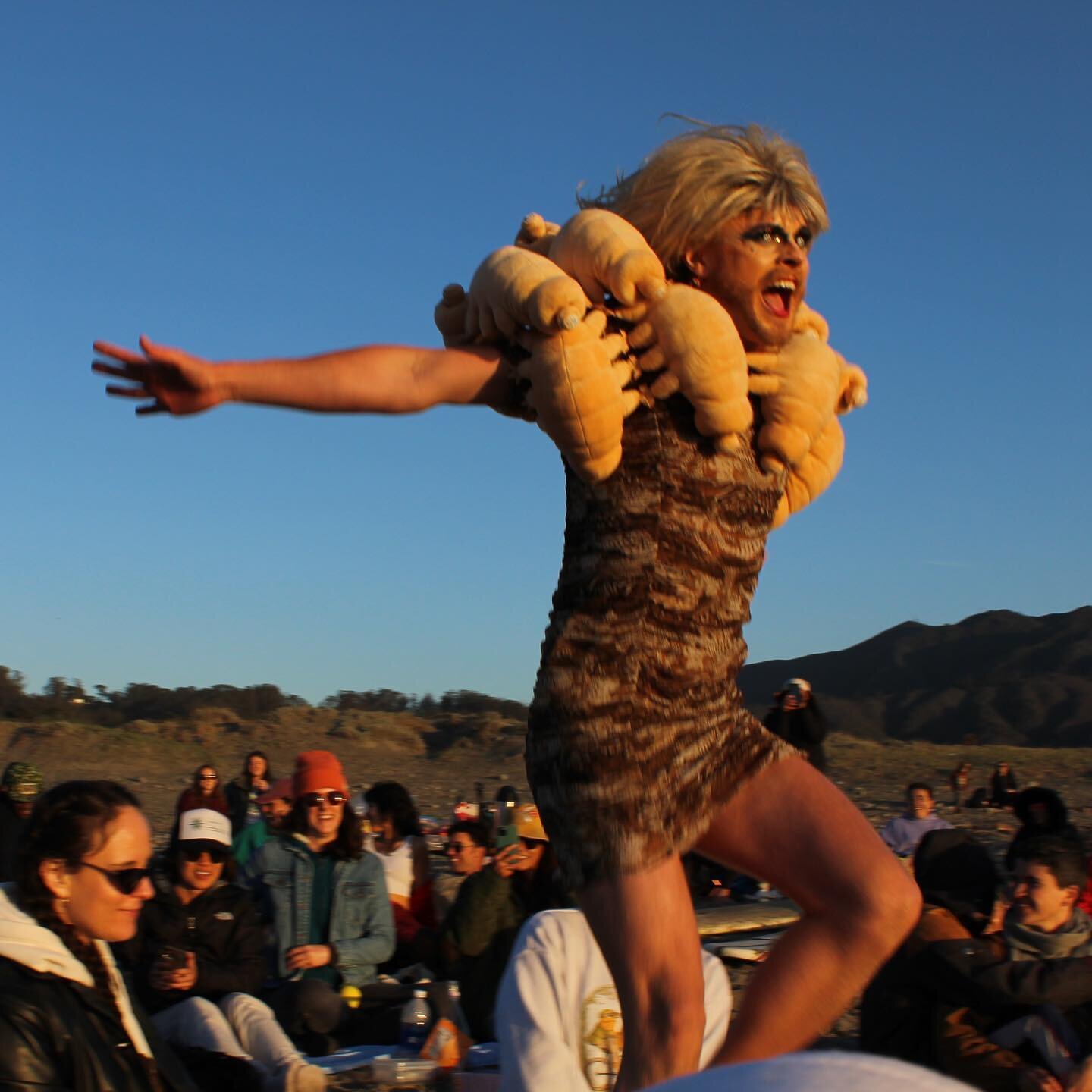 drag is art. surfing is art. 
drag + surf by trans + non binary folks. 
thank you to the surf/drag art lovers who came to the beach❤️
support drag + all forms of queerness in public. 🔻💦