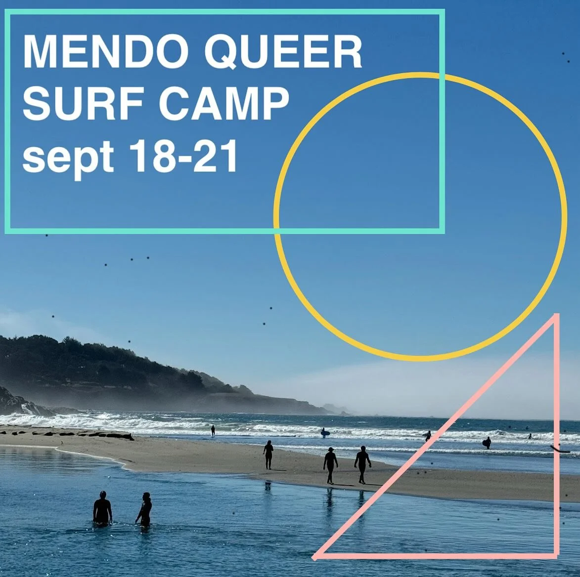 MENDO queer surf camp 
Thurs Sept 18 - Sun Sept 21

Registration opens July 15 at 6pm. Link in bio.

For independent beginner to pro. 
Surf sessions, tips and talks
Hot tub, goats, organic veg farm, tidepooling, river floating, nature walks, birding,