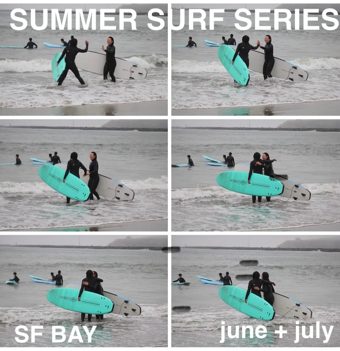 SUMMER SURF SERIES
An immersive queer surf lesson experience

WHAT The Summer Surf Series Cohort is a consistent, immersive surf lesson series to jump start and sustain your surfing journey.&nbsp; This blended in-person and virtual format offers ampl