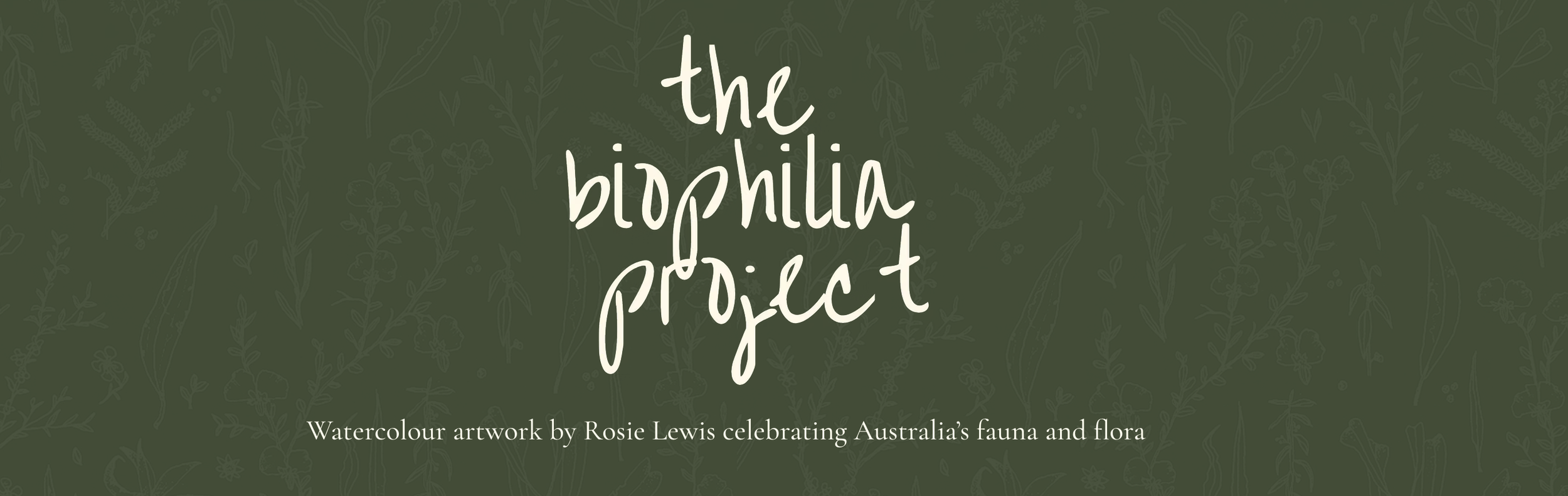 The BioPhilia Project logo with handwritten text and a background of botanical illustrations in green.