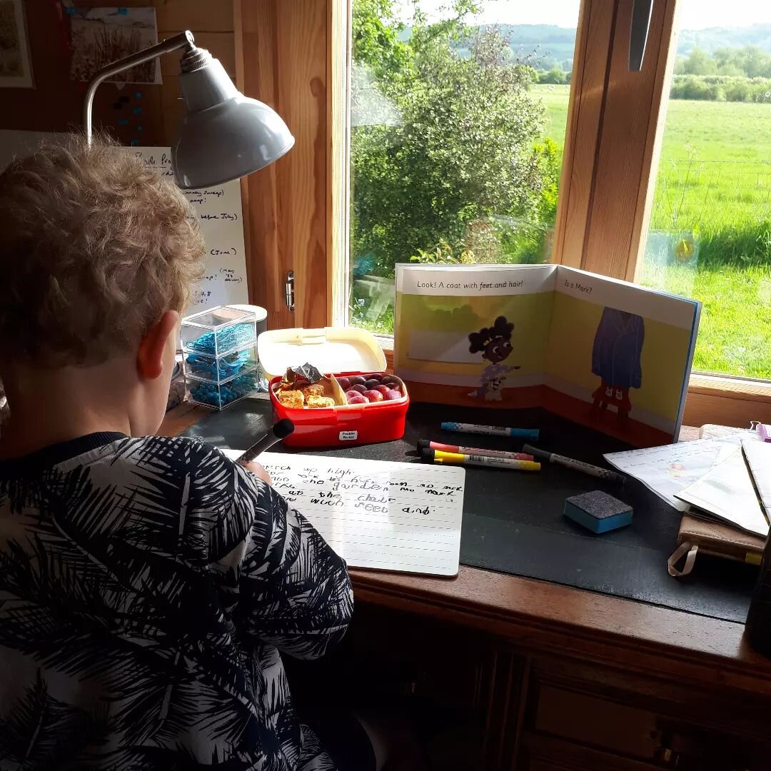 Someone was a bit too poorly for school today, so he kept me company in the writing shed instead. I achieved very little (obviously), but it was a real milestone for him and his interest in writing....