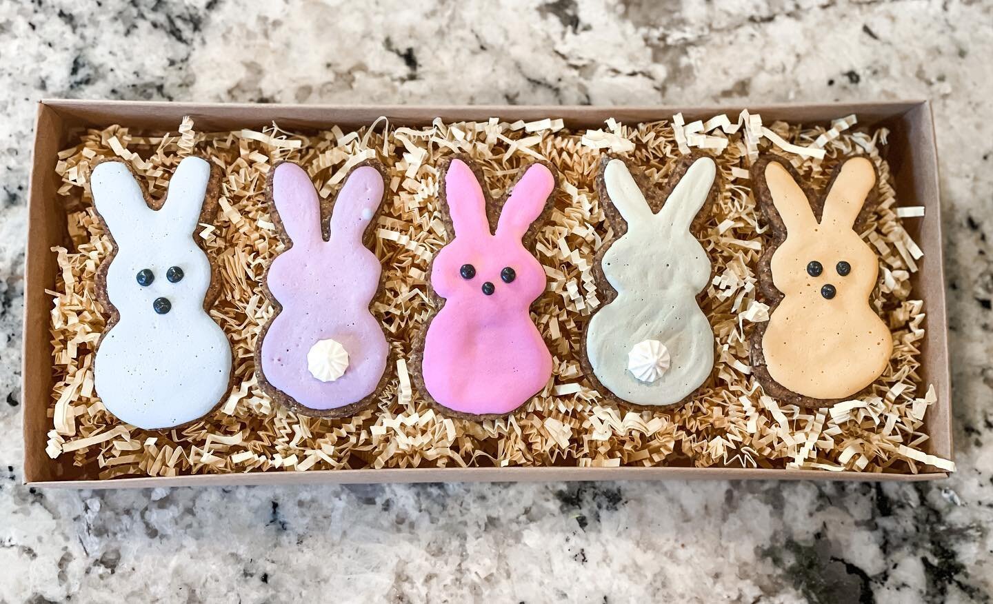 Peeping Easter 🐰for our fur friends! 
I can&rsquo;t decide which side of the bunny is cuter! 

#bunnypeepsdogtreats #louisianasmallbusiness #acadianapets #localdogbakery #louisianadogbakery #easterdogtreats