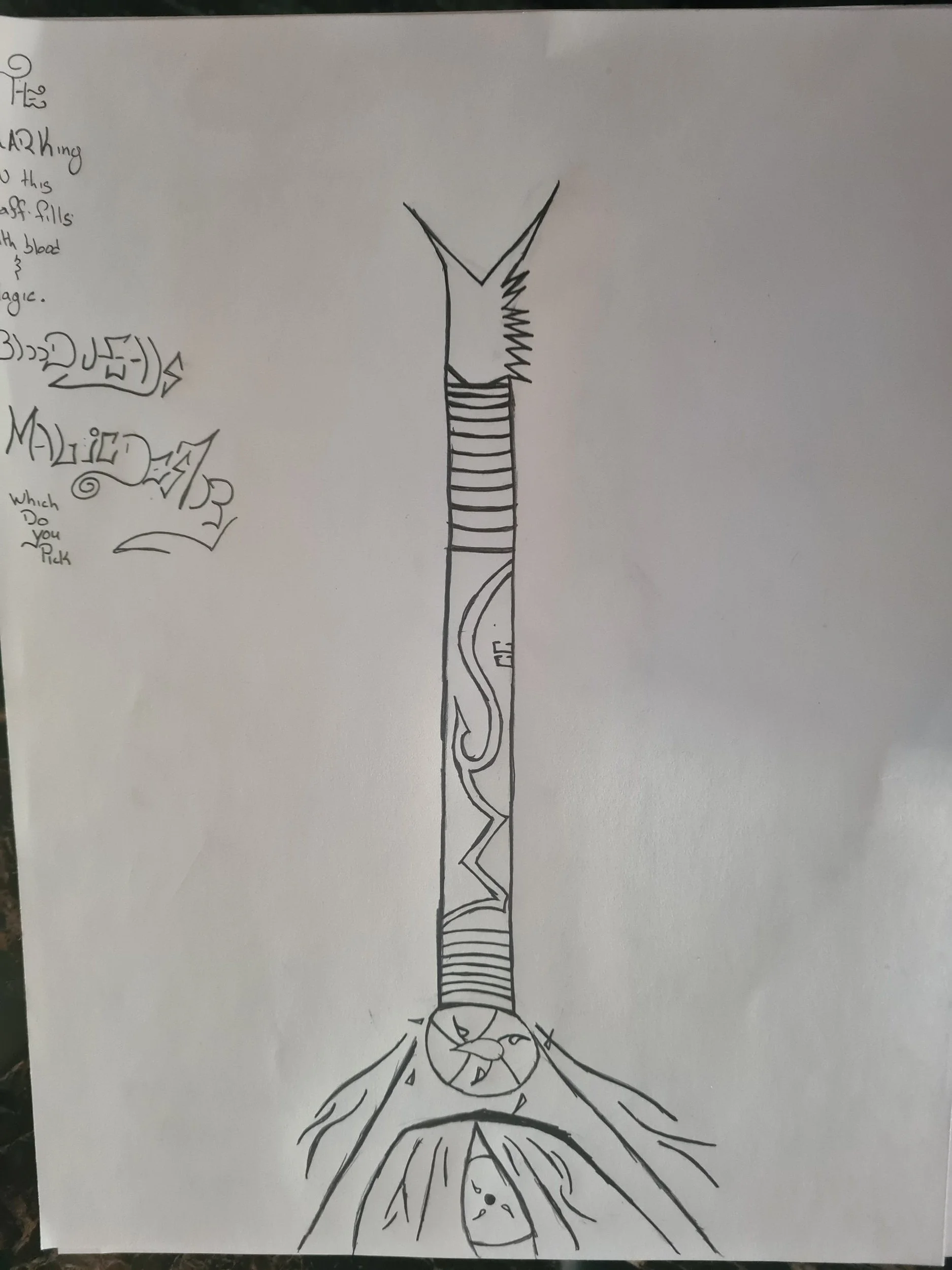 A staff that seems simple in appearance, however, this staff drains the blood of those it touches and then releases that as a pool of healing or curse blood that kills in seconds. Once used by the vampire commander of old. Now this blade is guarded b