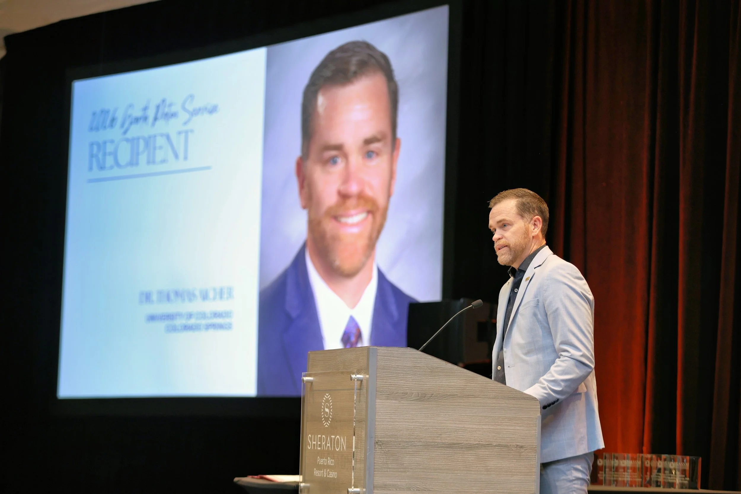 Tommy Aicher giving his acceptance speech