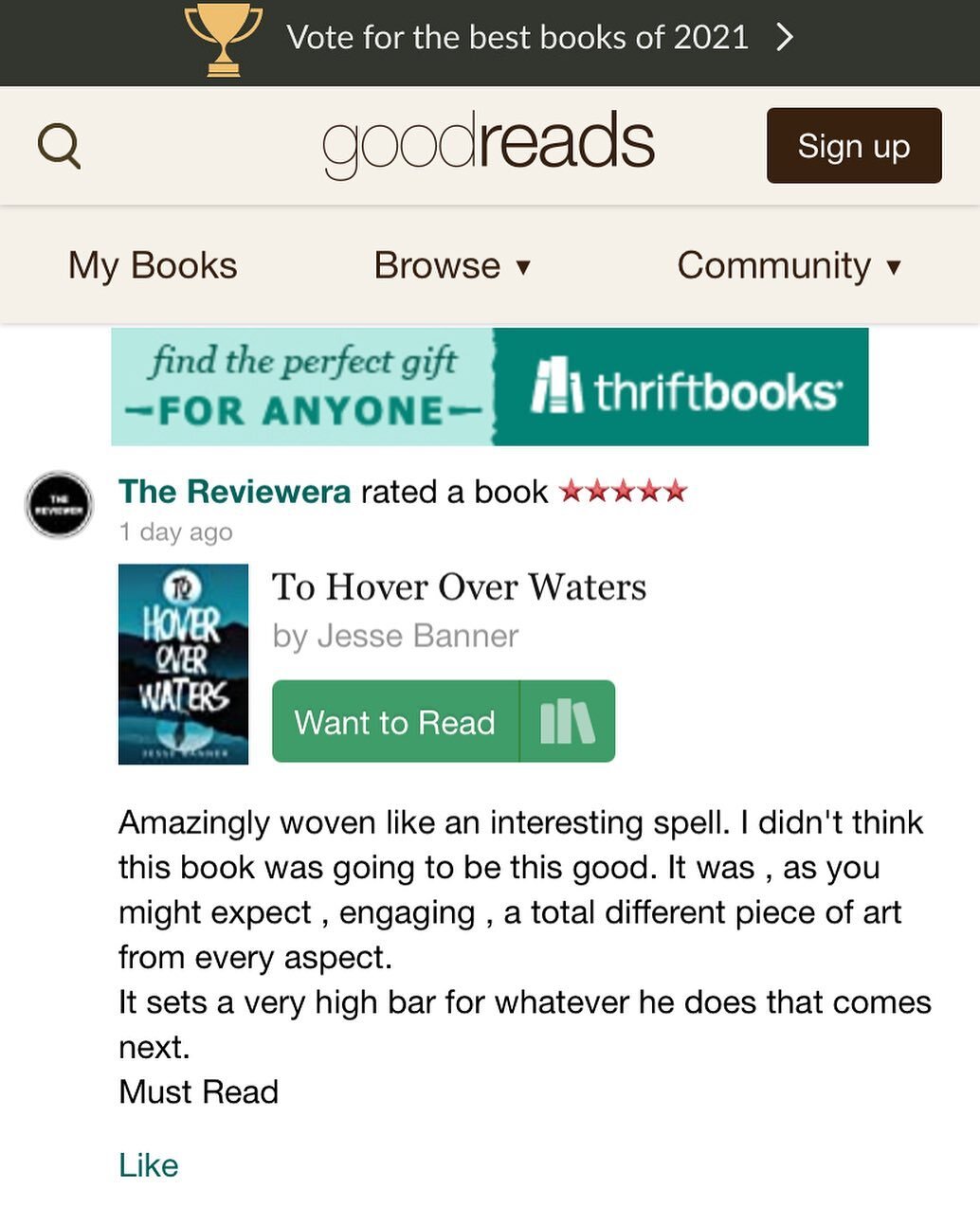 A positive review on goodreads. Much appreciated. #bookofthemonth #bookreview #goodreads #yanovel