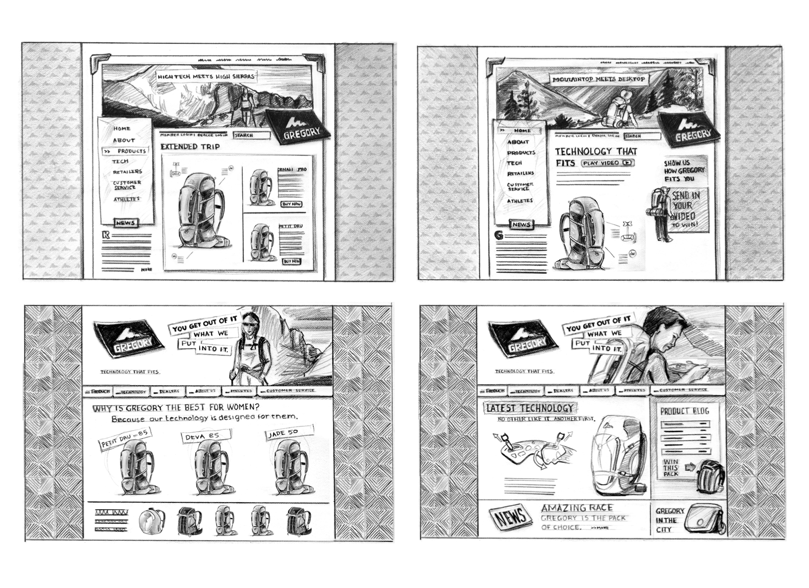 Sketches of concepts for the website