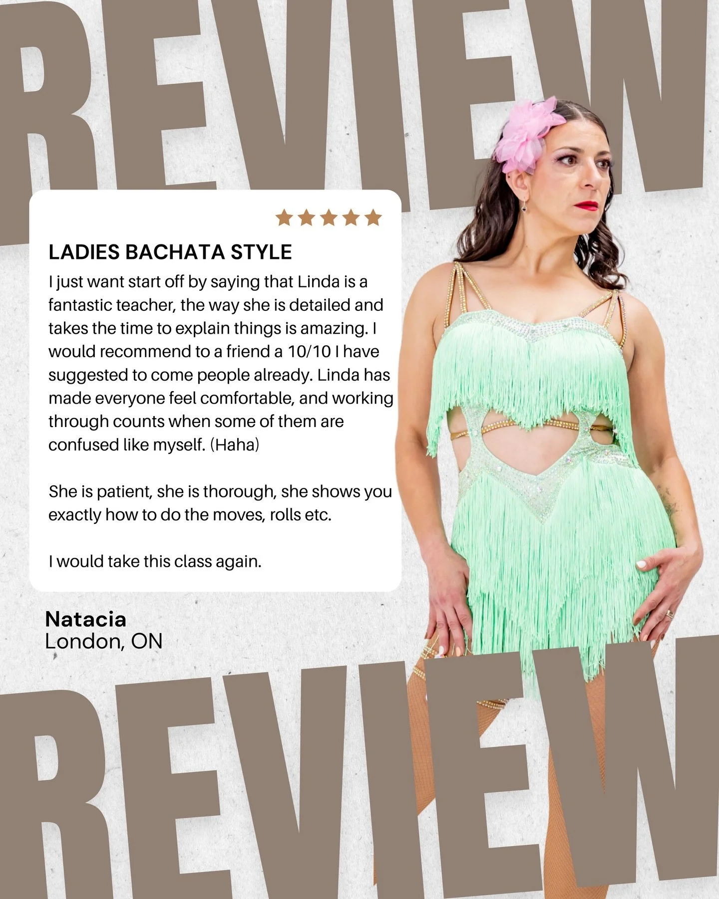 💫 REVIEWS ARE IN 💫

Grateful for Natacia&rsquo;s kind words for Linda and our Ladies Bachata Style Program!

Join her INCREDIBLE classes staring Mon, Jan 5!

📌Mondays @ 7:30pm

Price: $180+tax for 10-week course &amp; performance at our showcase o