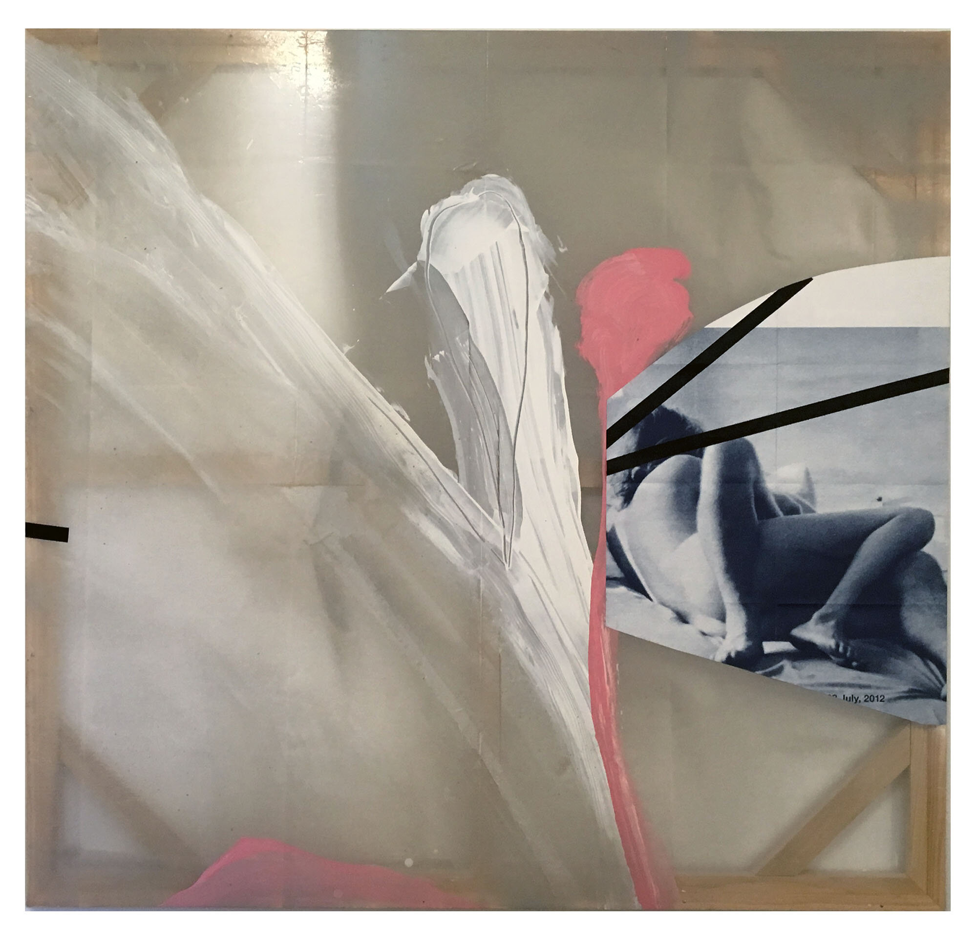 Belle Meade, 2019. Mixed media & collage on stretched PEVA. 46 x 44 in.