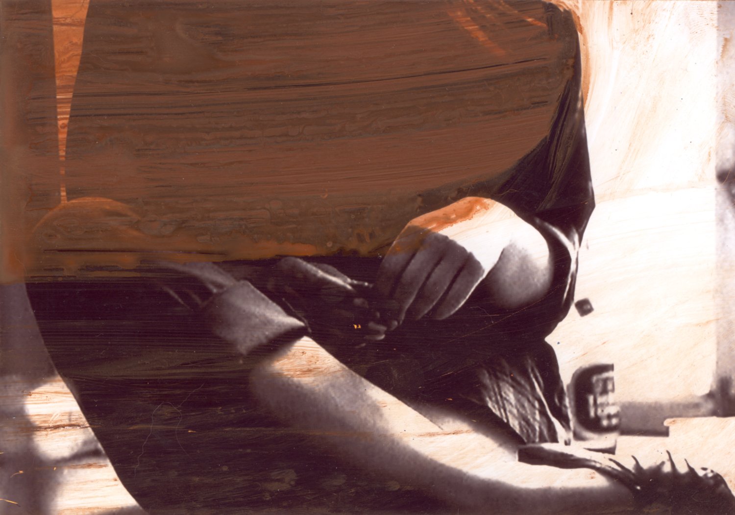 Curious Brown, 2009. Acrylic on photograph. 5 x 7 in.