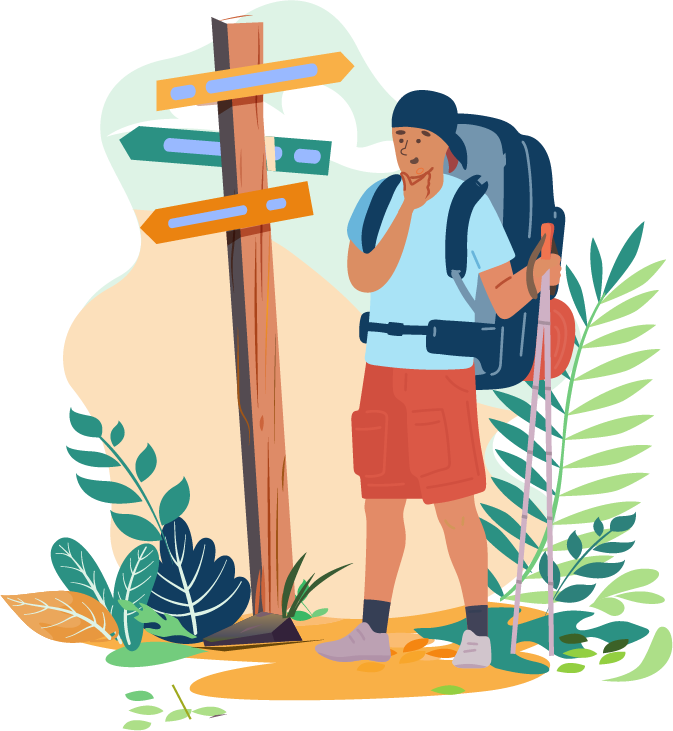 Pilgrim choosing one of Camino de Santiago routes