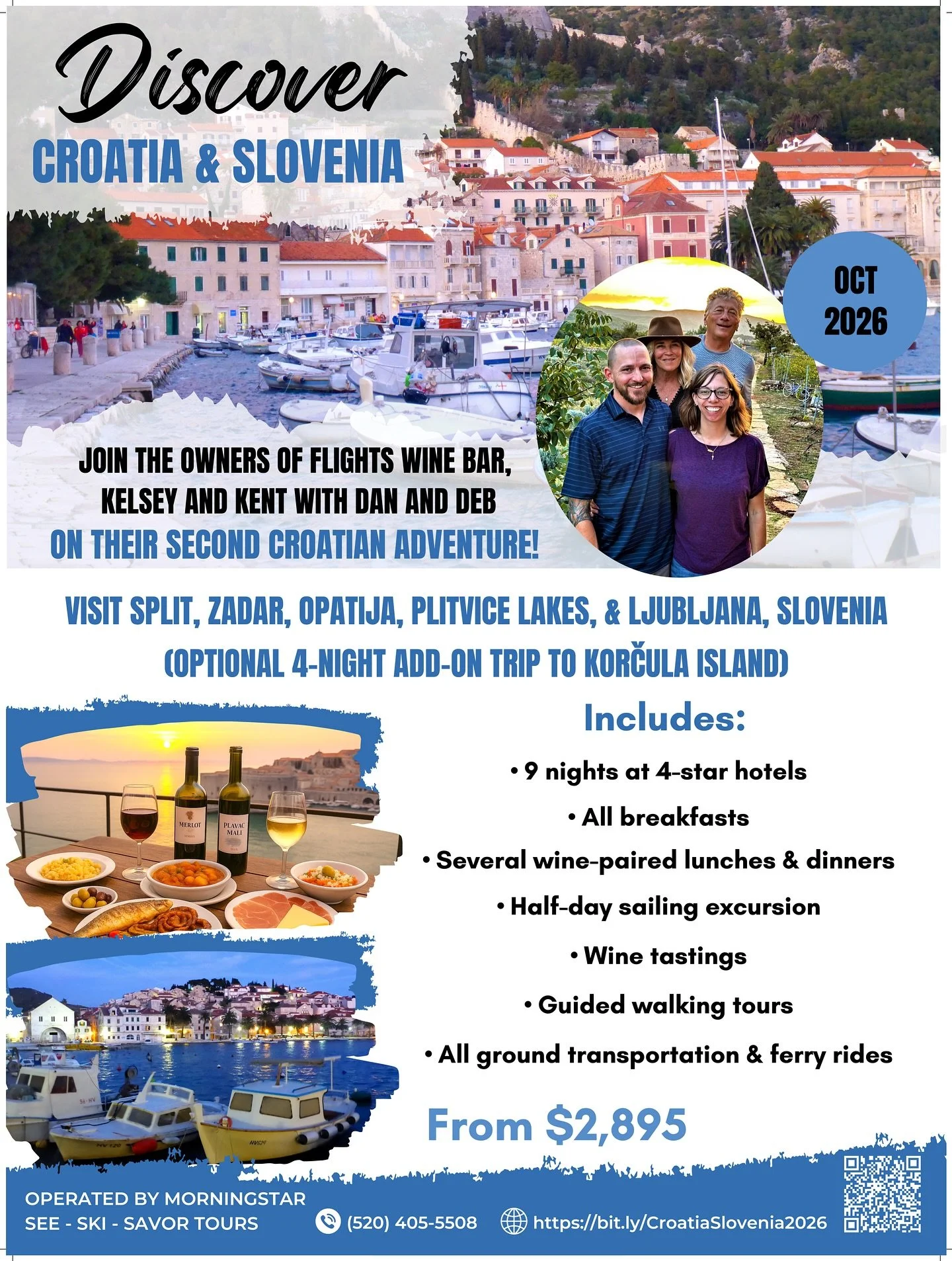 November 7th we will be holding a free Meet & Greet for our next trip! 
Join us for a once-in-a-lifetime 9-night journey through Croatia and Slovenia in September and October 2026, with an optional 4-night island extension to Korčula — a ge