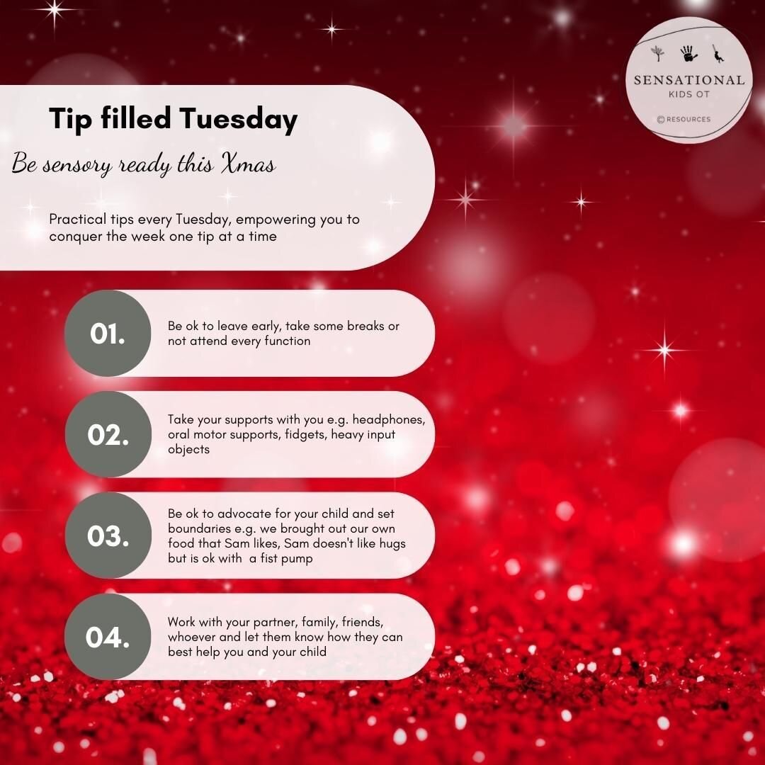 🔑 Time for tip-filled Tuesday -  aimed to empower you with the knowledge to conquer the week one tip at a time 🧠 

Sensory-Friendly Holiday Magic: Embrace the joy of the season while nurturing the unique sensory needs of children with SPD, creating