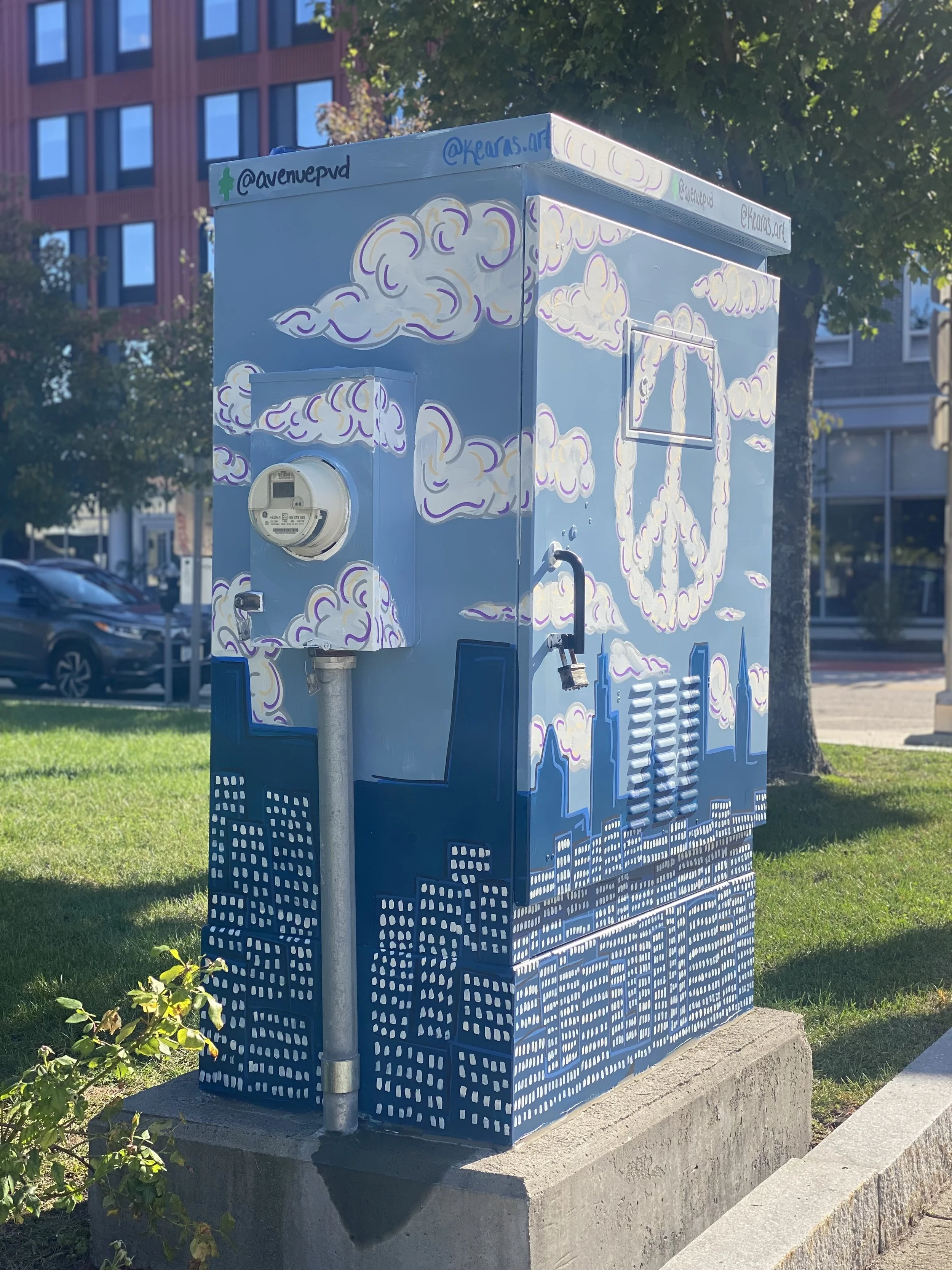 "Cloud Watching" Eezis: 195 Utility Box Project, Collaboration with The Avenue Concepts and PVD Innovation District Park, Located in Providence RI - September 2025 (Side 1)